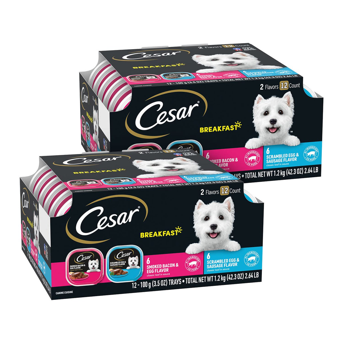 Cesar Soft Wet Dog Food Classic Loaf In Sauce Breakfast Variety Pack, (24) 3.5 Oz. Easy Peel Trays