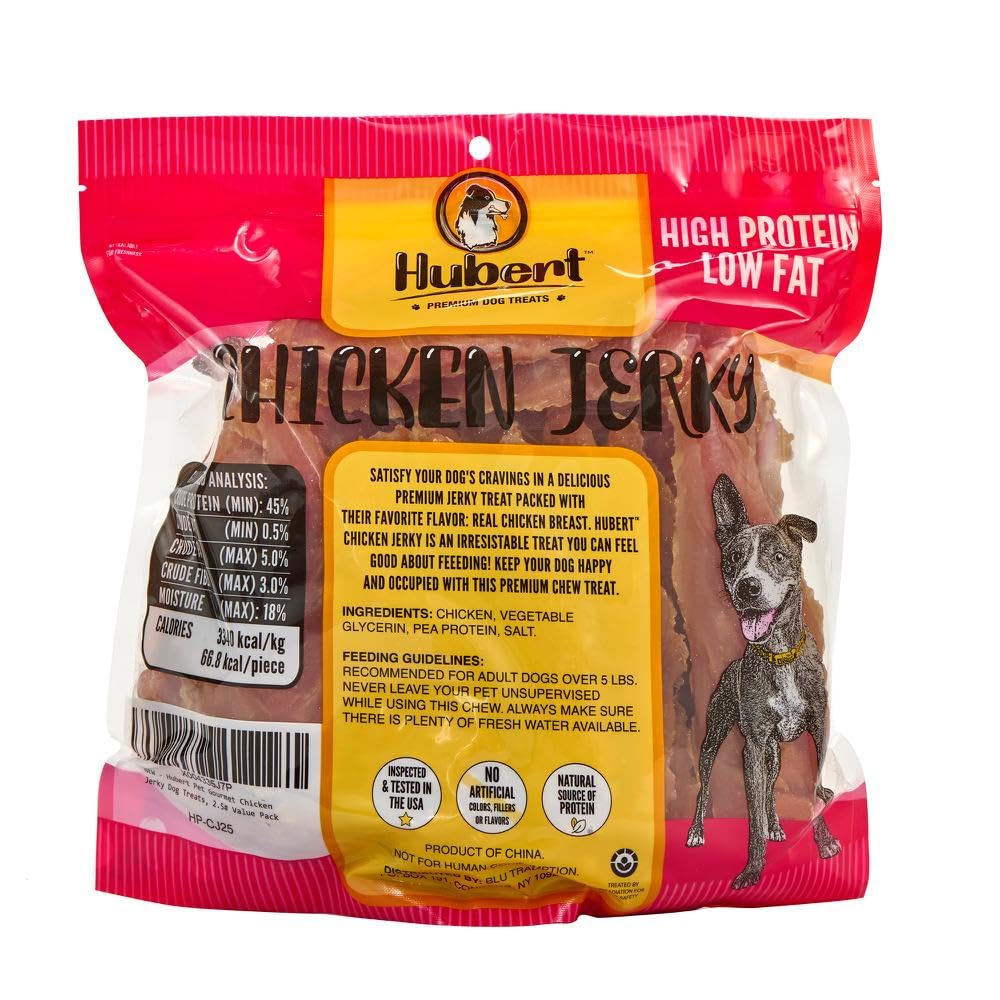 Hubert Pet Premium Chicken Jerky Dog Treats, Grain Free, Low Ingredient, USA Tested, 2.5 lbs Super Value Pack