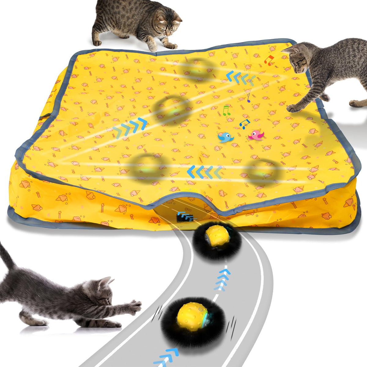 Waaiio Interactive Cat Toys For Indoor Cats,Self Rolling Cat Ball In Play Mat,Automatic Motion Activated Moving Toy Hide And See