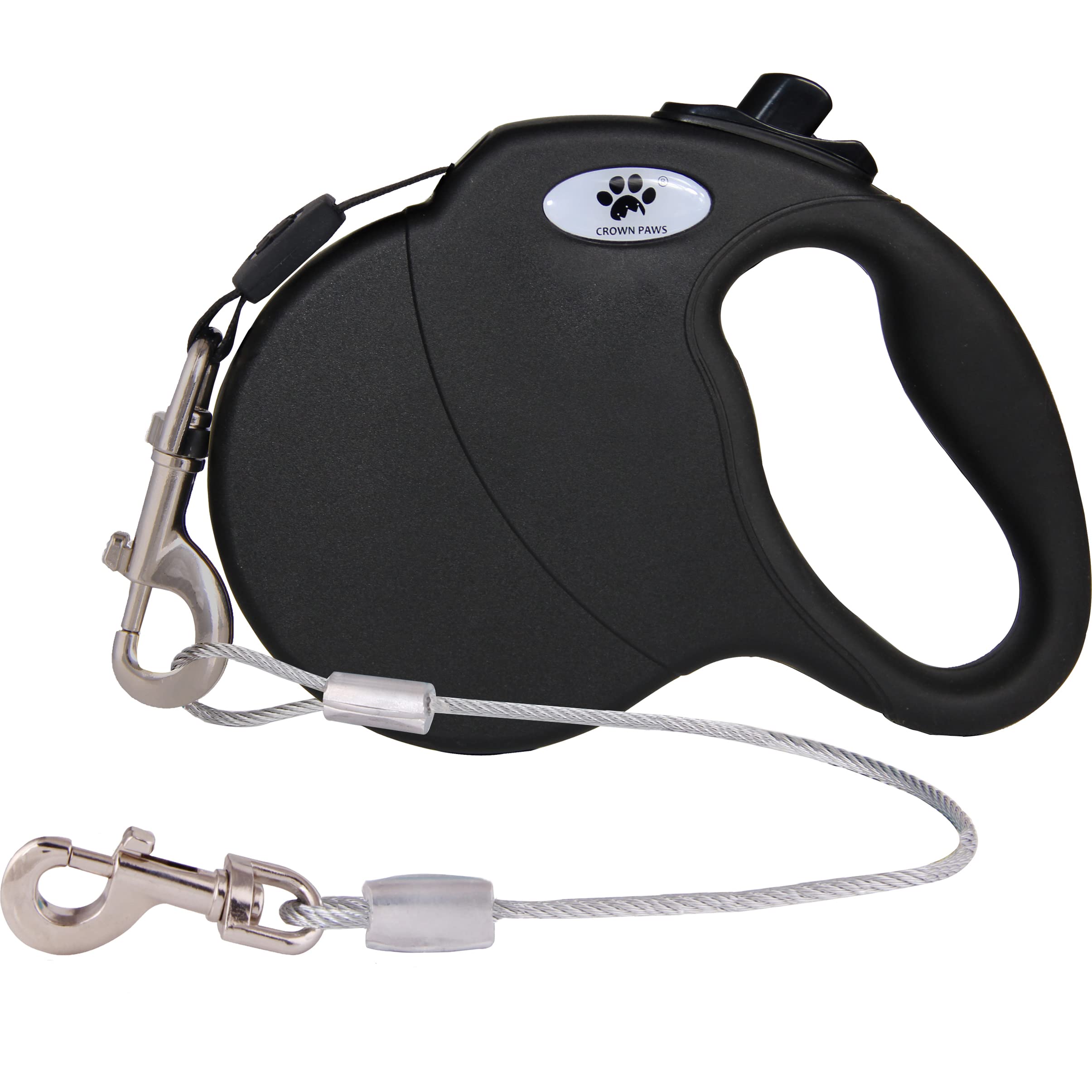 Crown Paws 16Ft Retractable Dog Leash For Large Breed Dogs Up To 110 Lbs With A Detachable Chew Proof Extender Wire Ropes (Black L)