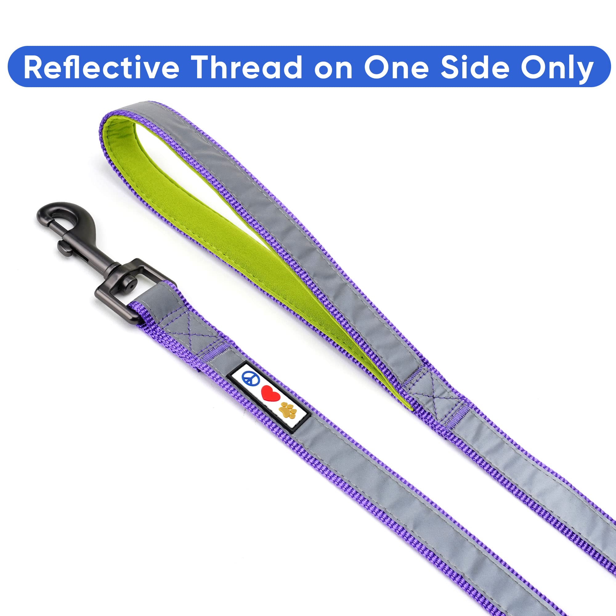 Pawtitas 6 FT Padded Dog Leash with Comfortable Neoprene Padding Handle - Purple Lead | Small Reflective Dog Leash with Highly R
