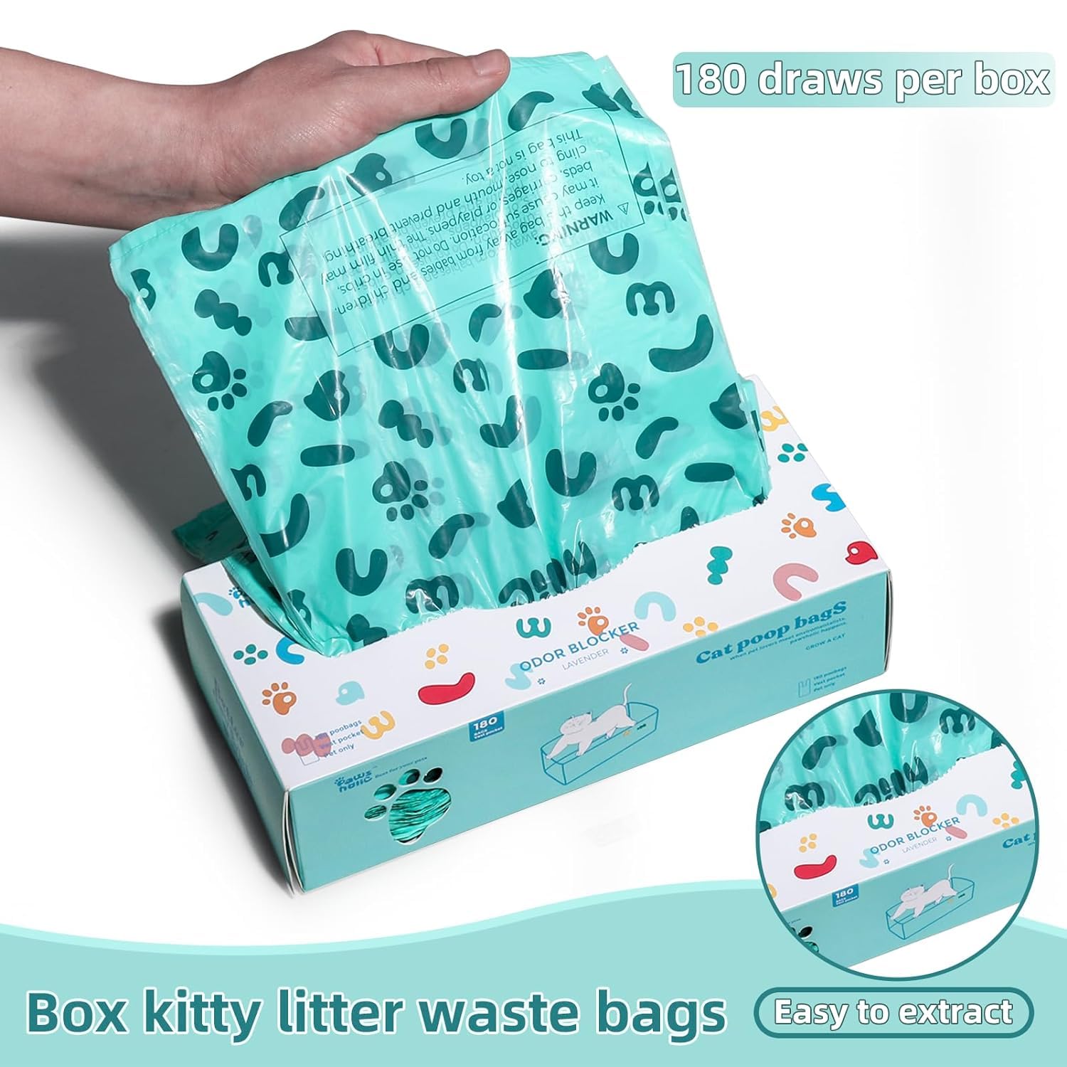 PAWSHOLIC Cat Litter Bags Cat Poop Bags with Handle, 360 Counts, Cornstarch Based Extra Thick&Leak-Proof Easy Tie Pet Waste Pick