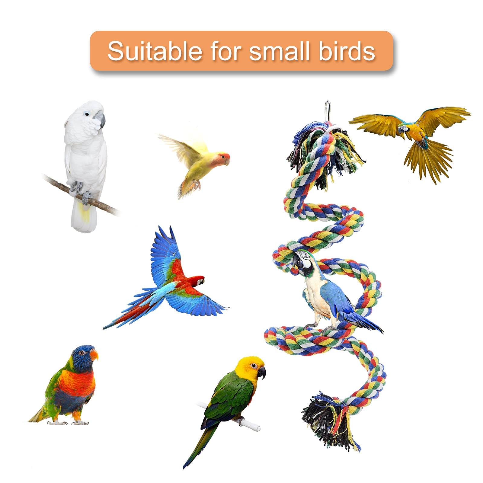 Wishlotus Bird Perches, Parrot Colorful Climbing Rope Swing Toys Parrot Stand With Bell And Hanging Clip For Parrots, Budgies, Macaws, Parakeets, And Other Small Birds. (100Cm)