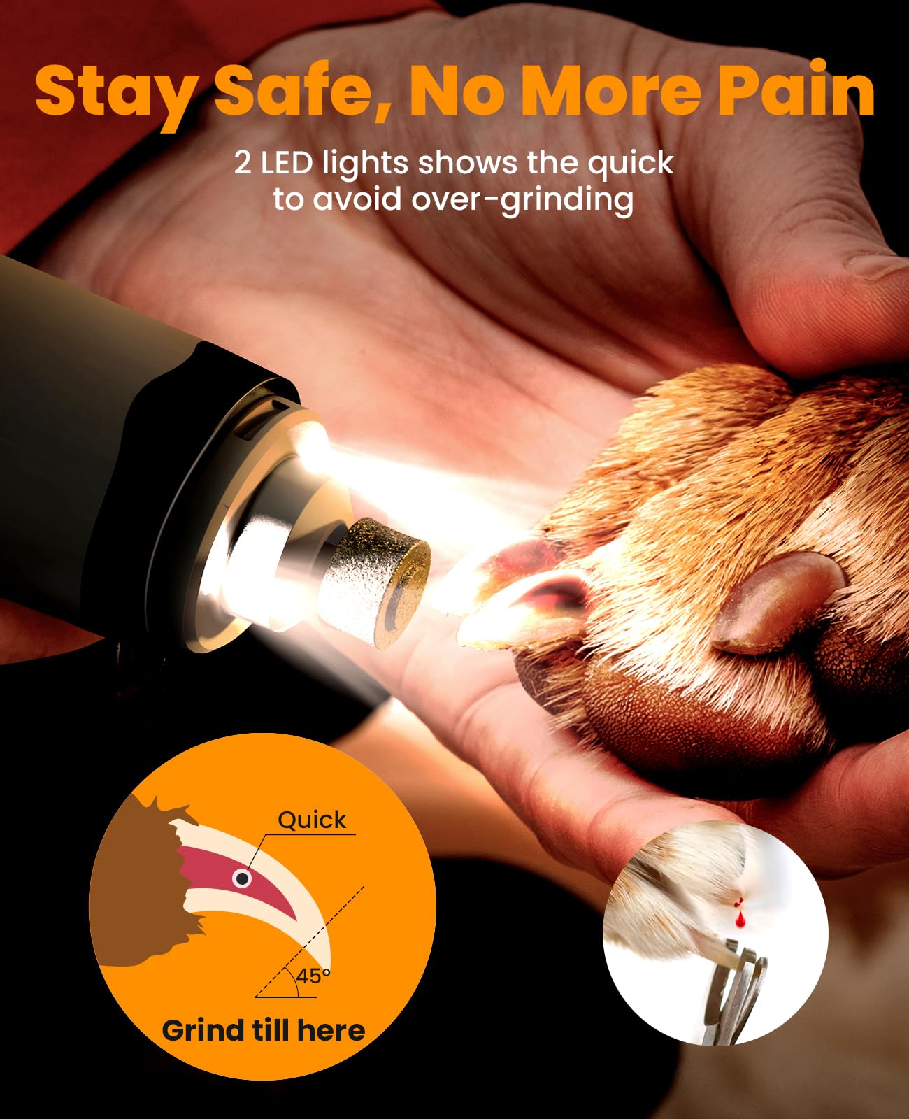 Oneisall Dog Nail Grinder And Paw Trimmer Kit 2 In 1 Quiet Rechargeable Electric Pet Nail Grinder With 2 Led Lights And Cordless
