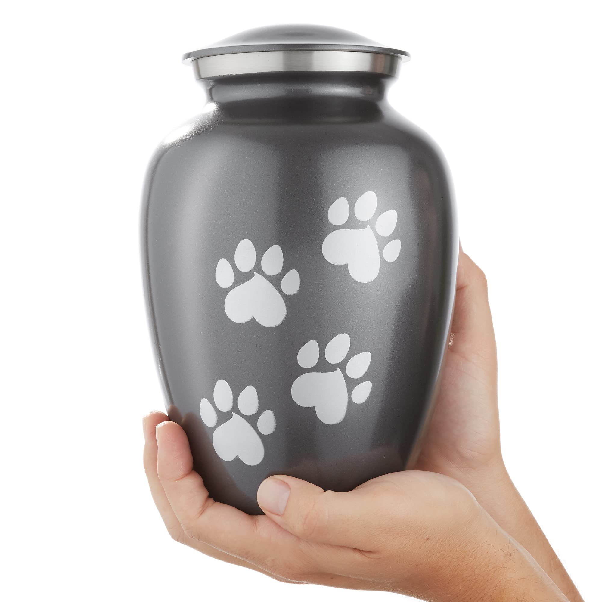 Reminded Pet Cremation Urns for Dog and Cat Ashes, Memorial Paw Print Urn - Large Up to 110 Pounds Gray