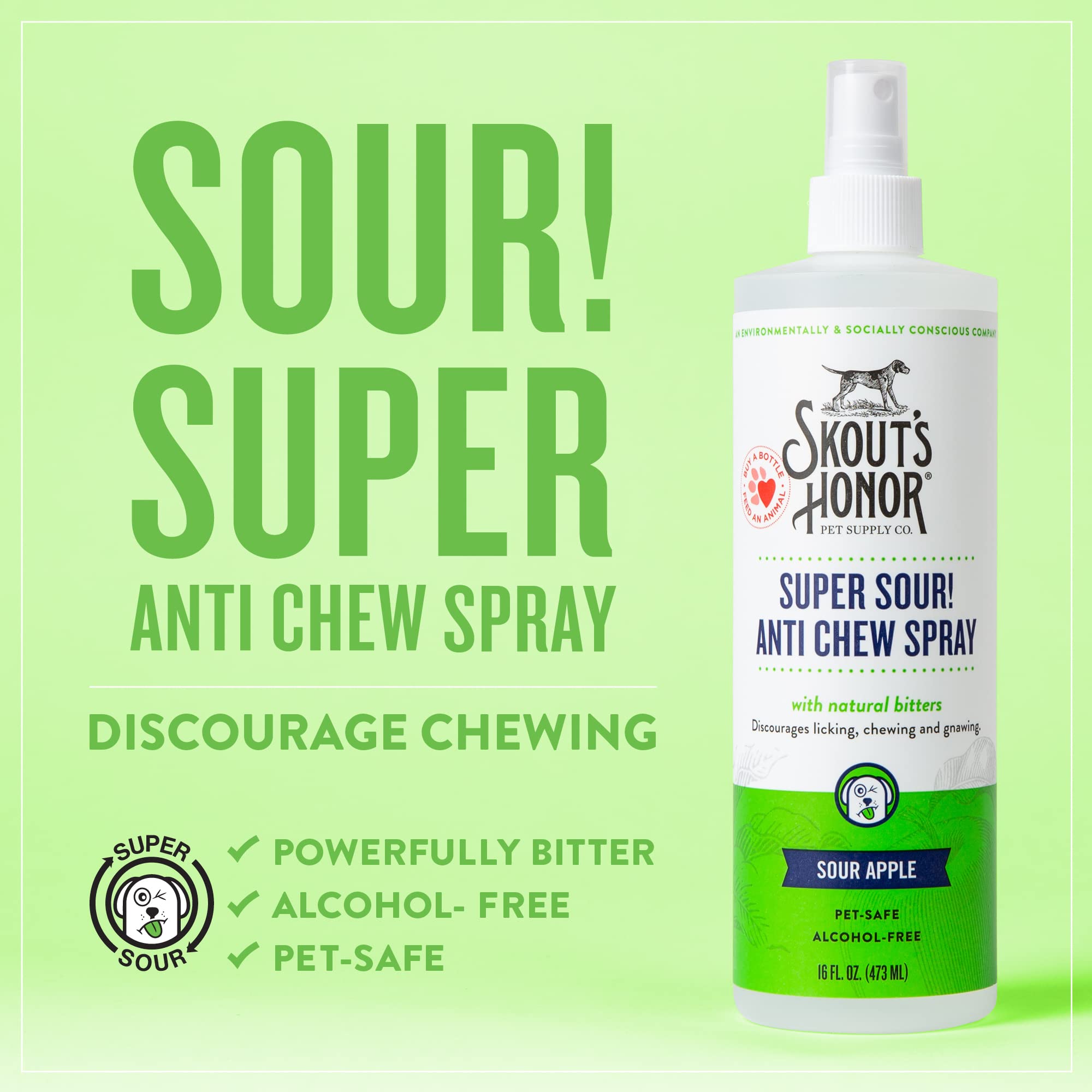 SKOUT'S HONOR Super Sour! Anti Chew Spray - Natural Bitter Formula to Deter Chewing, Licking, and Biting - Safe for Indoor and O