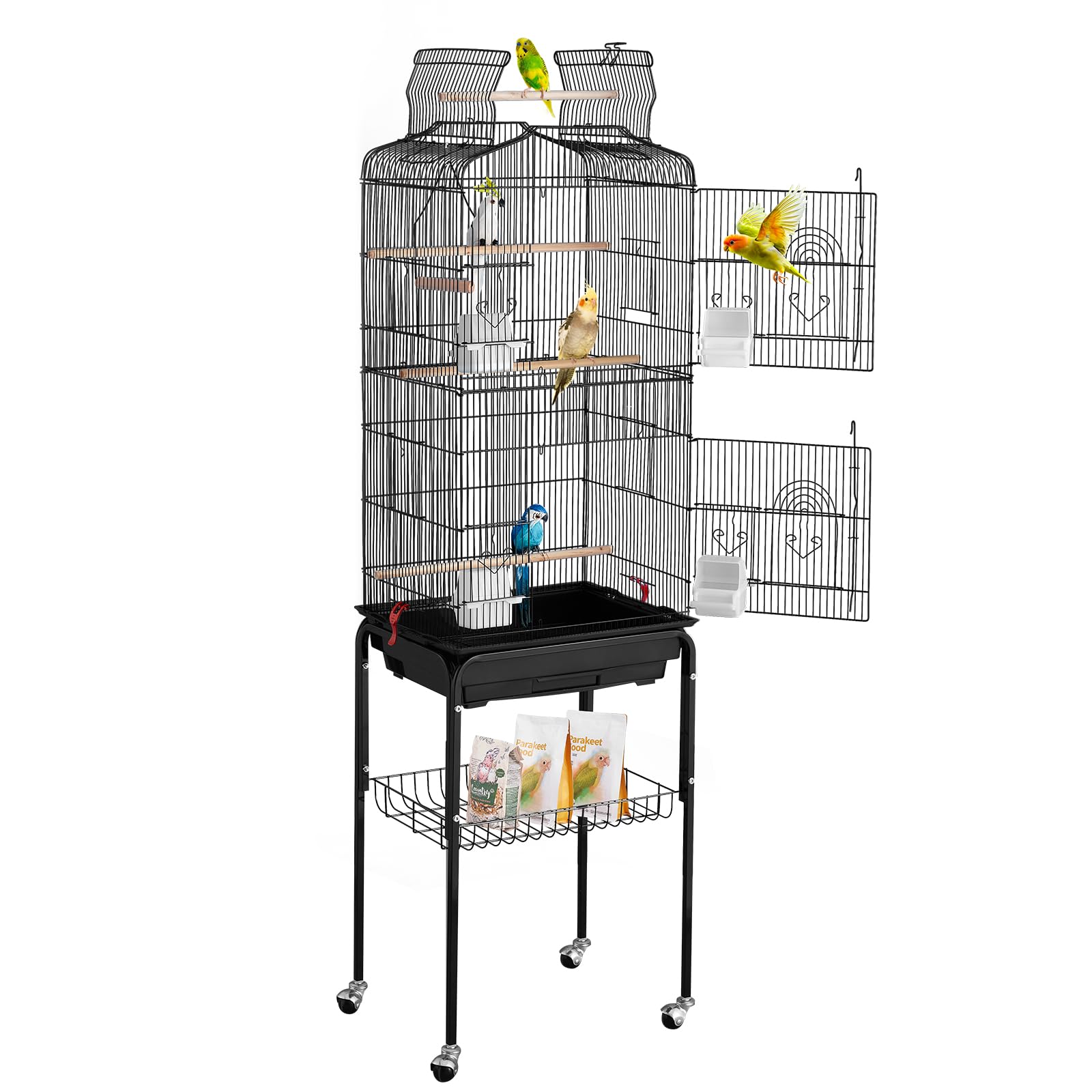 VEVOR 64-inch Open Top Large Parrot Bird Cage with Detachable Rolling Stand for Parakeets Finches Canaries Lovebirds Cockatiels 