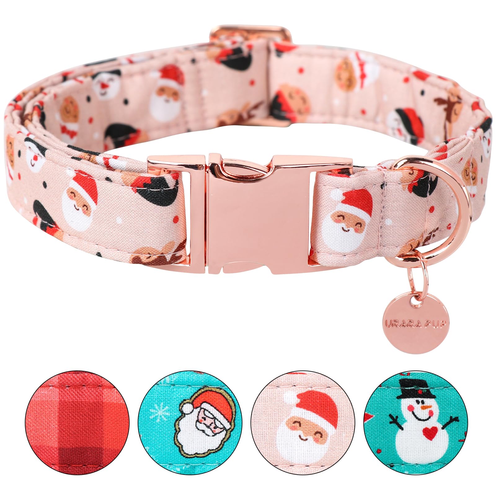 Up Urara Pup Christmas Dog Collar, Cotton Collar For Puppy Girl Boy Dog Or Cat, Comfortable Dog Collar With Durable Metal Buckle
