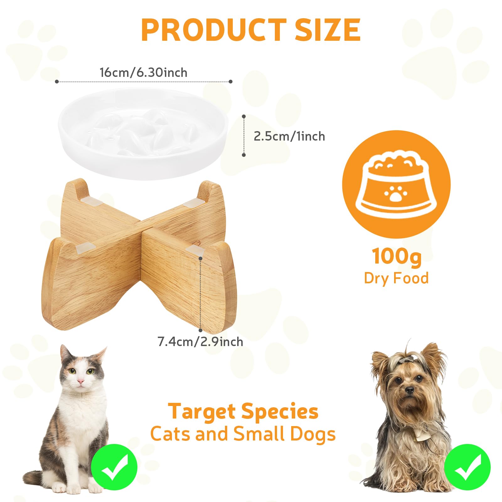GUWINA Raised Slow Feeder Cat Bowl with Stand, 6.3   Wide Ceramic Elevated Shallow Slow Eating Cat Bowl for Dry/Wet Food, Anti