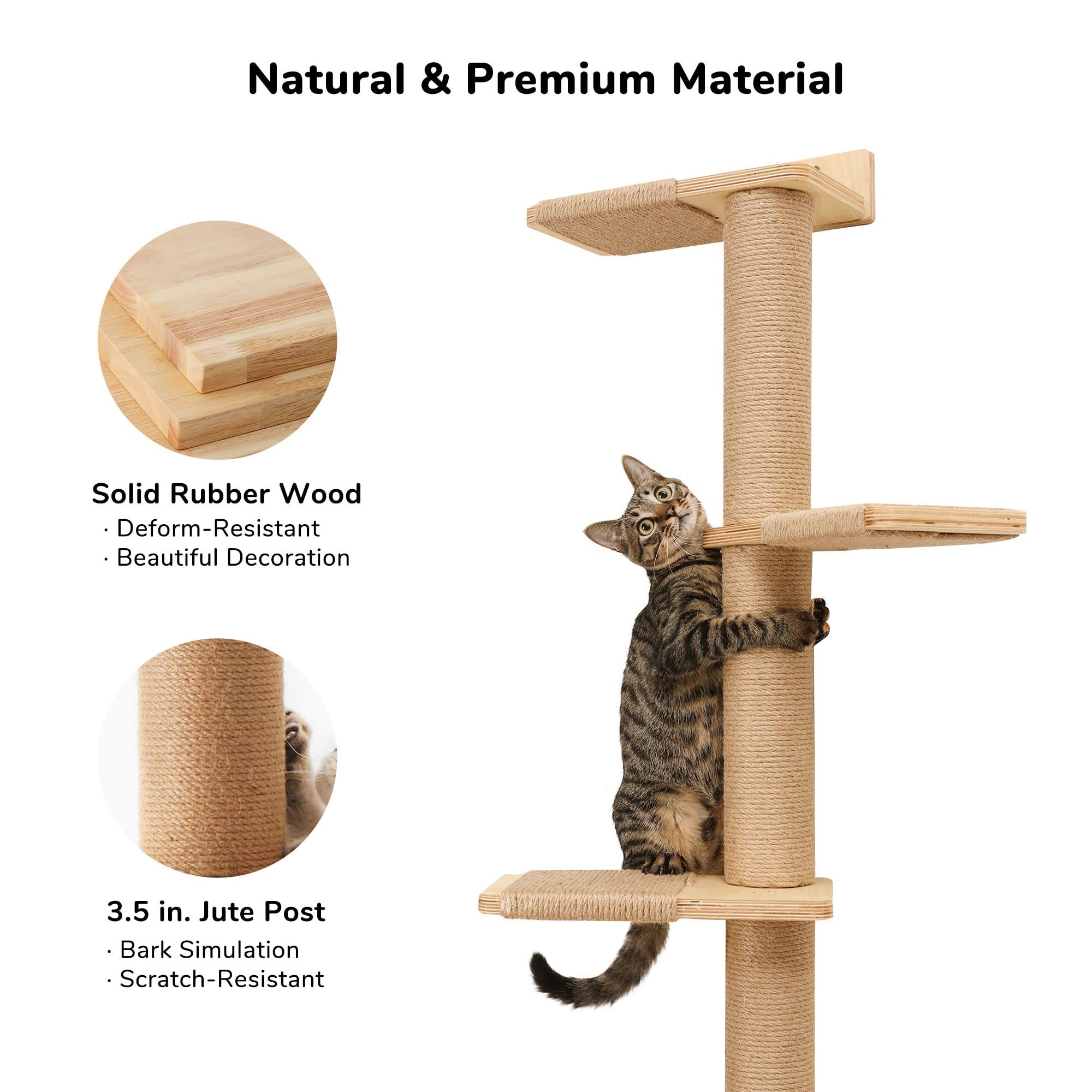 FUKUMARU Tall Cat Tree, 5 Tier Floor to Ceiling Cats Tower, Wall-Mounted Kitten Scratching Post, Wild Simulation Kittens Wall Sh