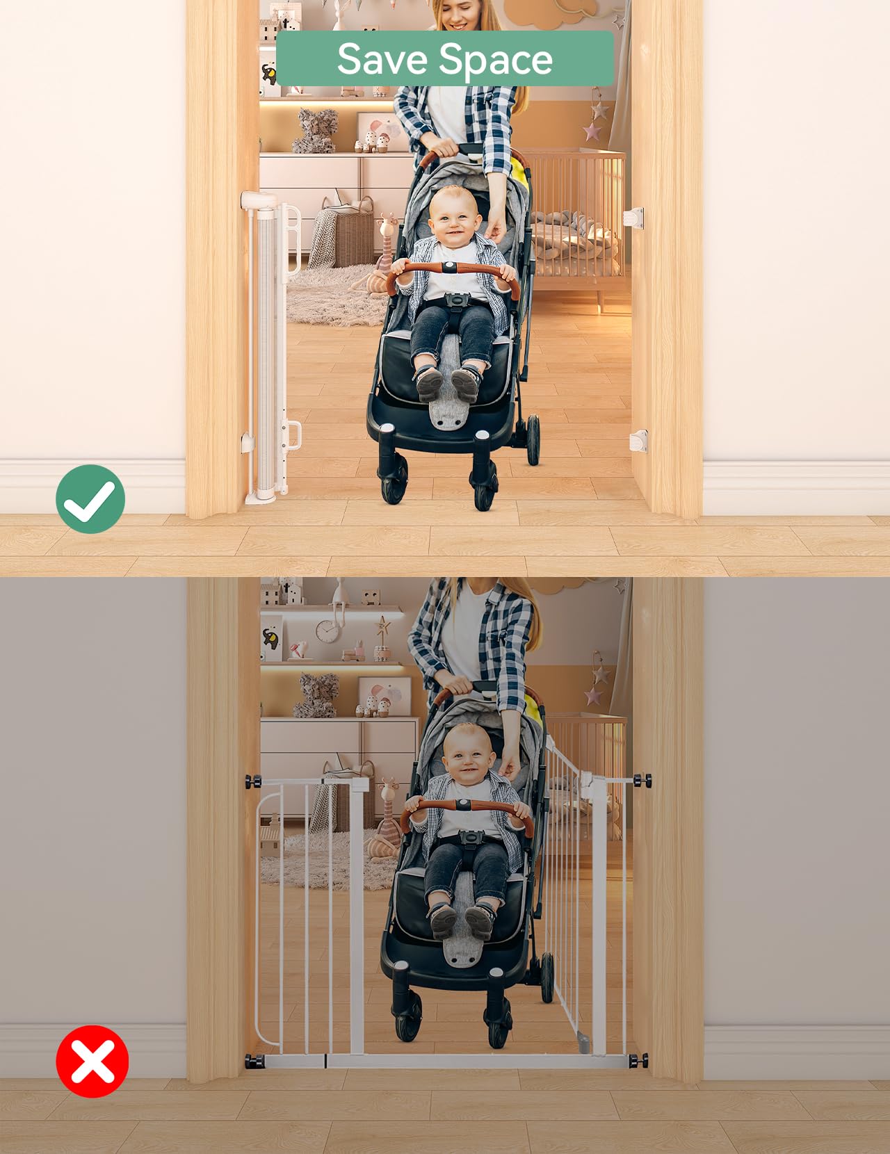 Momcozy Baby Gate, Auto Lock Retractable Baby Gate or Dog Gate, ?Auto Lock?33    Tall, Extends to 55    Wide, Mesh Safety Baby G