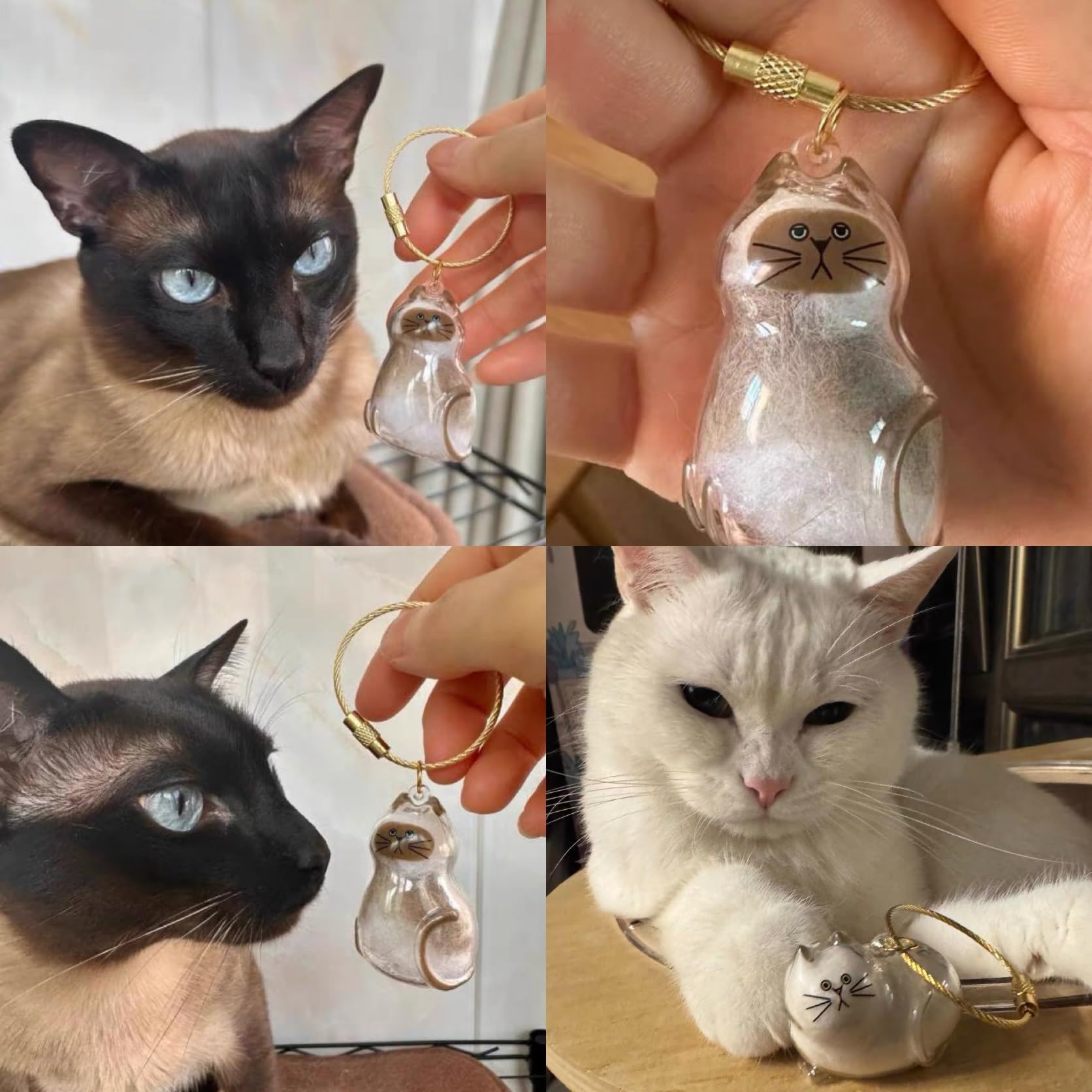 6Pcs Fur-Ever Loved Cat Hair Memorial Pendant, Cat Fur Keepsake Capsule Pendant, Cat Fur Keepsake Keychain, Pet Hair Storage Bot
