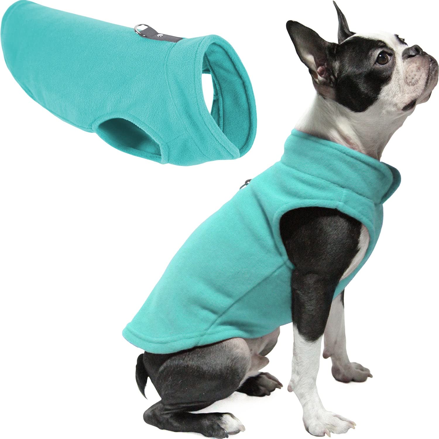 Gooby Fleece Vest Dog Sweater - Turquoise, Small - Warm Pullover Fleece Dog Jacket With O-Ring Leash - Winter Small Dog Sweater Coat - Cold Weather Dog Clothes For Small Dogs Boy Or Girl