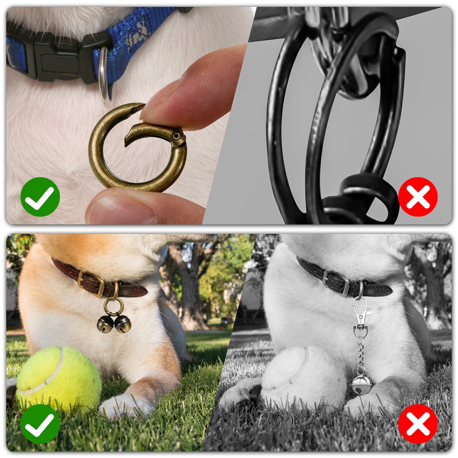 Whimsii Extra Loud Cat & Dog Bell For Collar, Easy Clip Clasps, Pet Tracker & Falconry, Durable Brass Collar Charms (Bronze & Bl