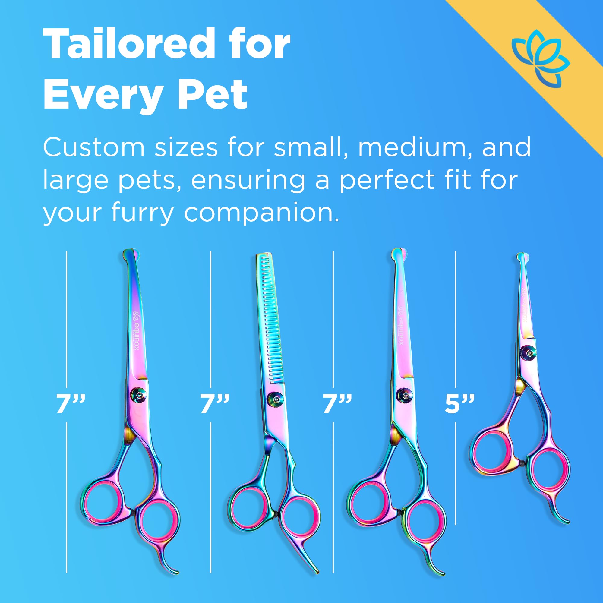 Equinox Dog Grooming Scissors & Deshedder - 7 In 1 Pet Grooming Scissors Set With Undercoat Brush - Curved Dog Scissors With Saf
