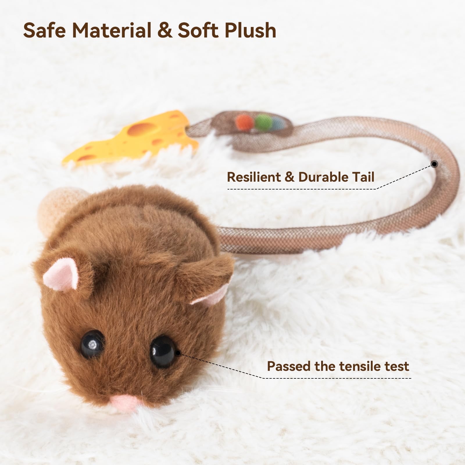 Migipaws Interactive MigiMouse Cat Toy 360 Rolling & Spin with Wiggling Tail for Indoor Cats Smart Motion Sensor, Realistic Sque