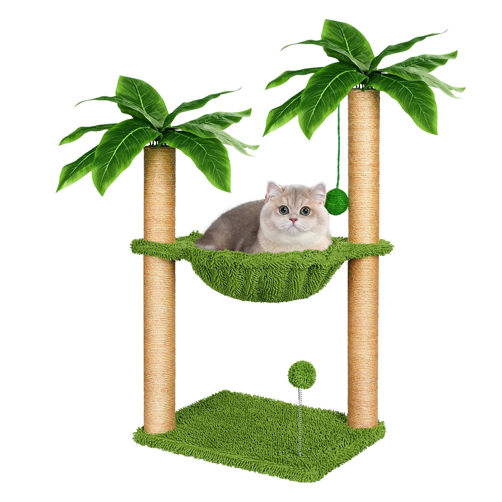 Dohump Cat Tree With Hammock And Premium Sisal Scratching Post,Activity Dangling Ball And Spring Ball For Indoor Kittens/Cats