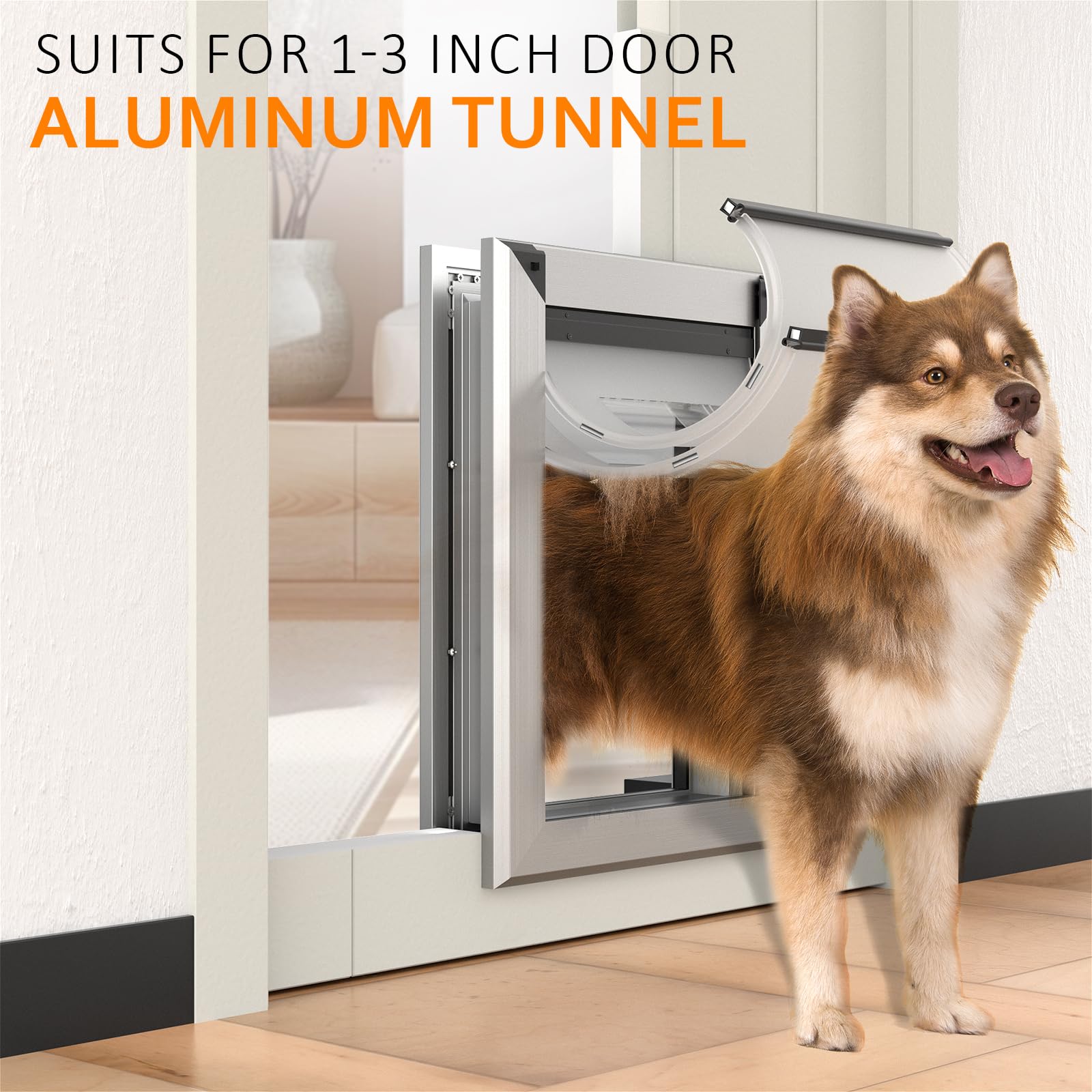 Classicmacher Heavy Duty Dog Door - Double Sliding Lock Panel, Large Size, Silver, for Dogs Up to 100Lbs, Model AH32-1S-2B-2