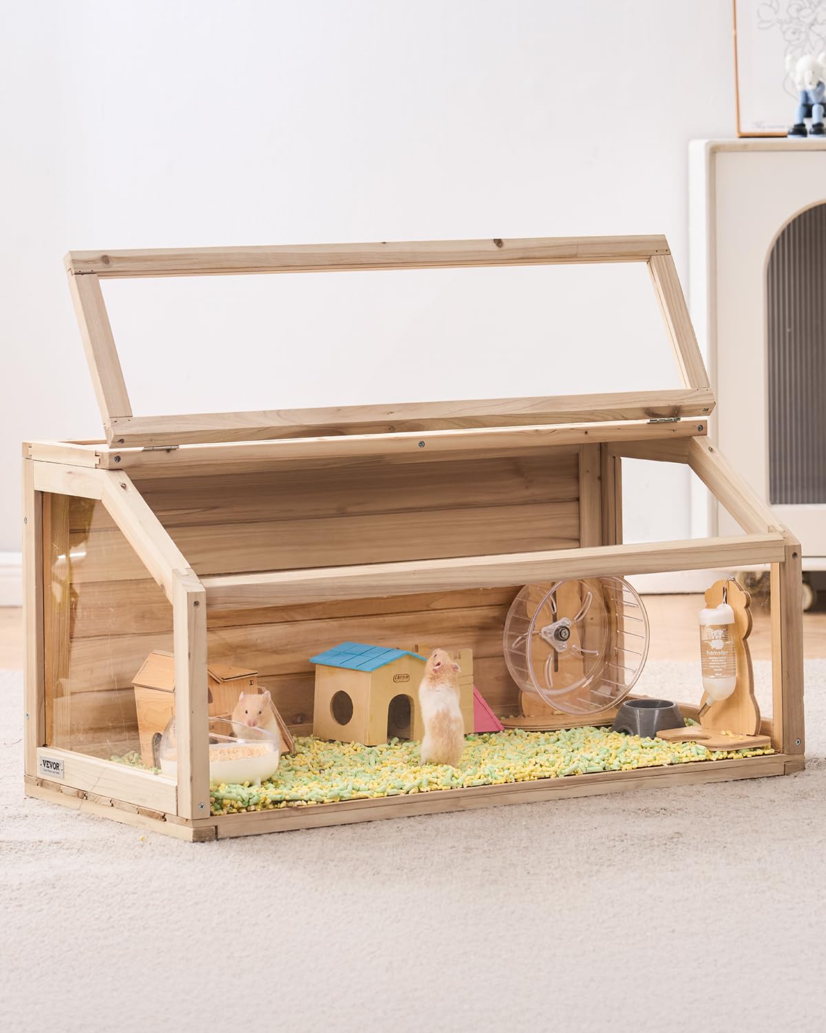 VEVOR Wooden Hamster Cage, 270 Viewing Hamster Habitat, 32 x 16 x 16 in, Dwarf Hamster Cages with Openable Top, Ventilated Small