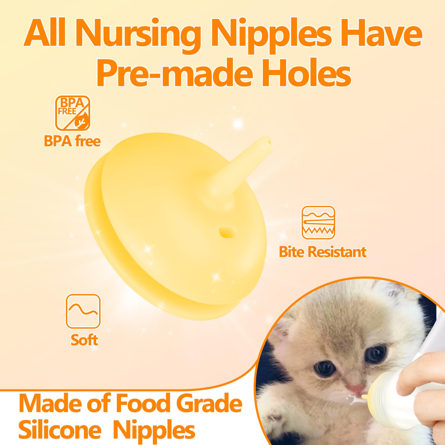 Xuanda Pet Feeding Bottle Set - 3 Pack Wide Mouth Nursing Bottles with Nipples & Ventilation Valve for Puppies, Kittens - Yellow