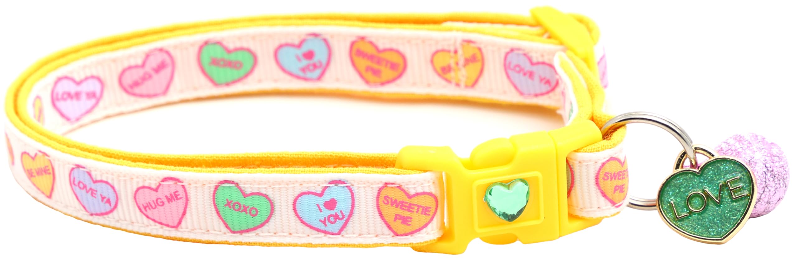 Valentines Day Cat Collar With Bell | Safety Breakaway Collar | Adjustable Large Size Or Kitten Collar (Pastel Conversation Hear