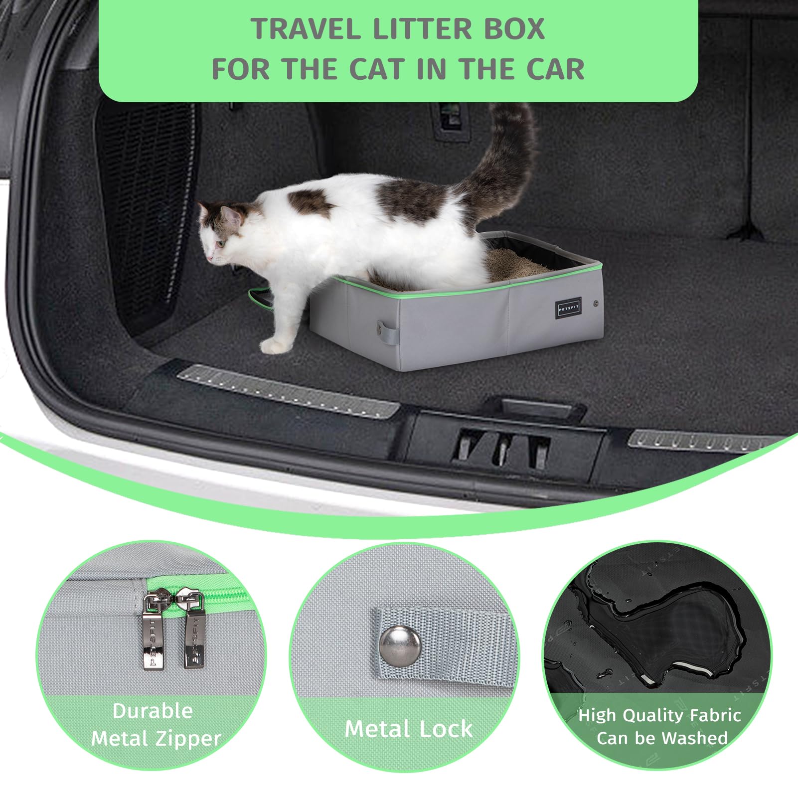 Petsfit Travel & Portable Cat Litter Box - Leak-Proof, Waterproof Bottom, Collapsible Litter Boxes Perfect For Hotel/Lawn/Car Tr