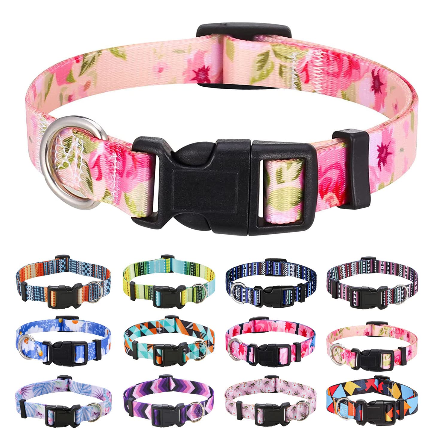 Mihqy Dog Collar With Bohemia Floral Tribal Geometric Patterns - Soft Ethnic Style Collar Adjustable For Small Medium Large Dogs (Pink Rose,Xs)