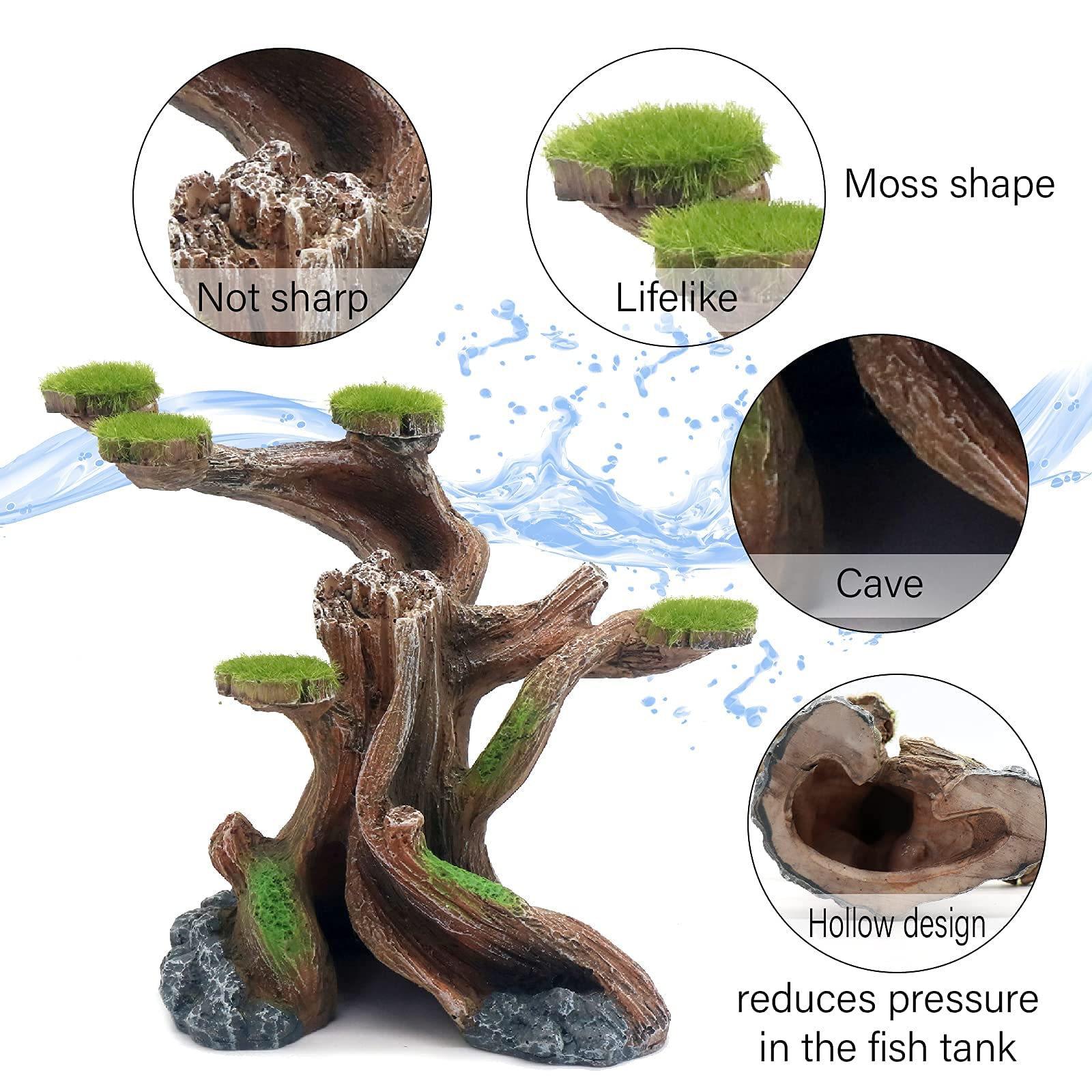 Relaqcc Reptile Decor Aquarium Decorations Artificial Moss Resin Fish Tank Rocks Simulation Hollow Tree Leopard Gecko Trunk Accessories Aquarium View(Small)