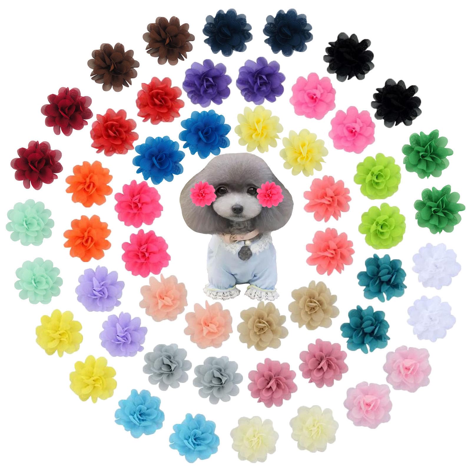 NUOSYI 52PCS Flower Bows Alligator Hair Clips for Cat Dogs Puppy Birds Ducks Horse Chicken Pets Barrettes Outdoor Party Birthday