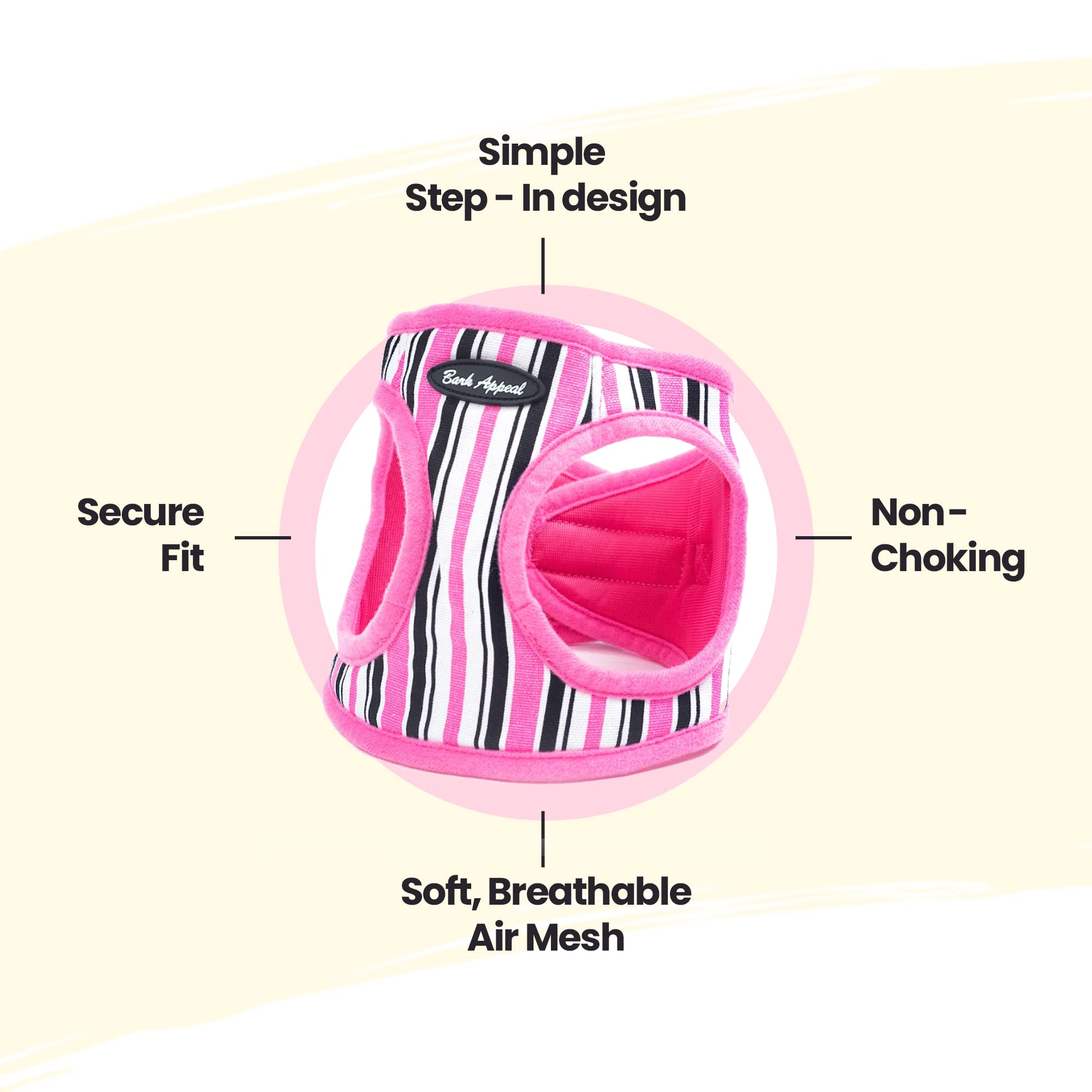Bark Appeal Step-In Dog Harness, Mesh Step In Dog Vest Harness For Small & Medium Dogs, Non-Choking With Adjustable Heavy-Duty Buckle For Safe, Secure Fit - (Large, Pink Stripe)