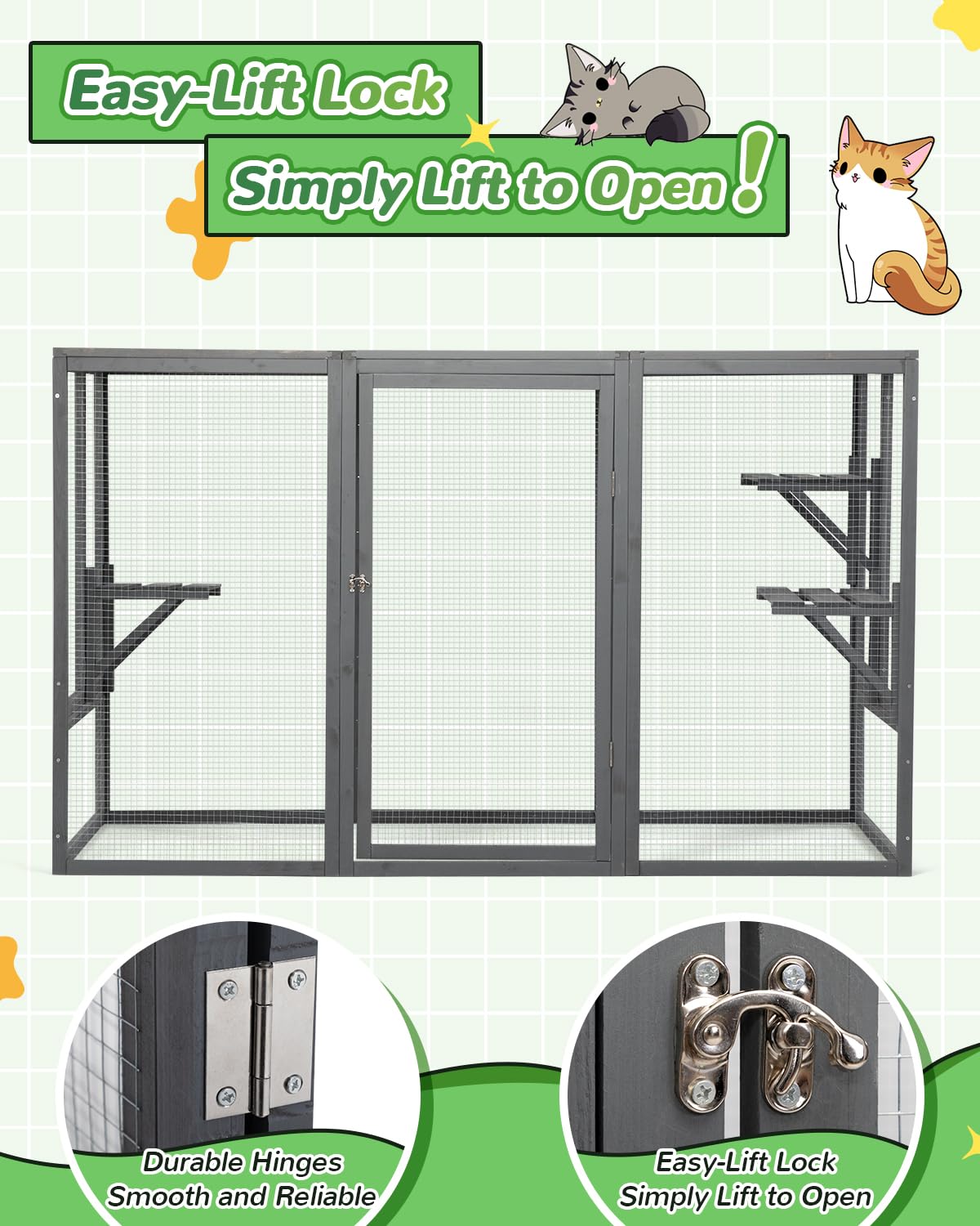 Catio Outdoor Cat Enclosure,71'' L Outside Cat House Weatherproof, Wooden Large Catios For Cats Patio, Cat Houses With 3 Platfor