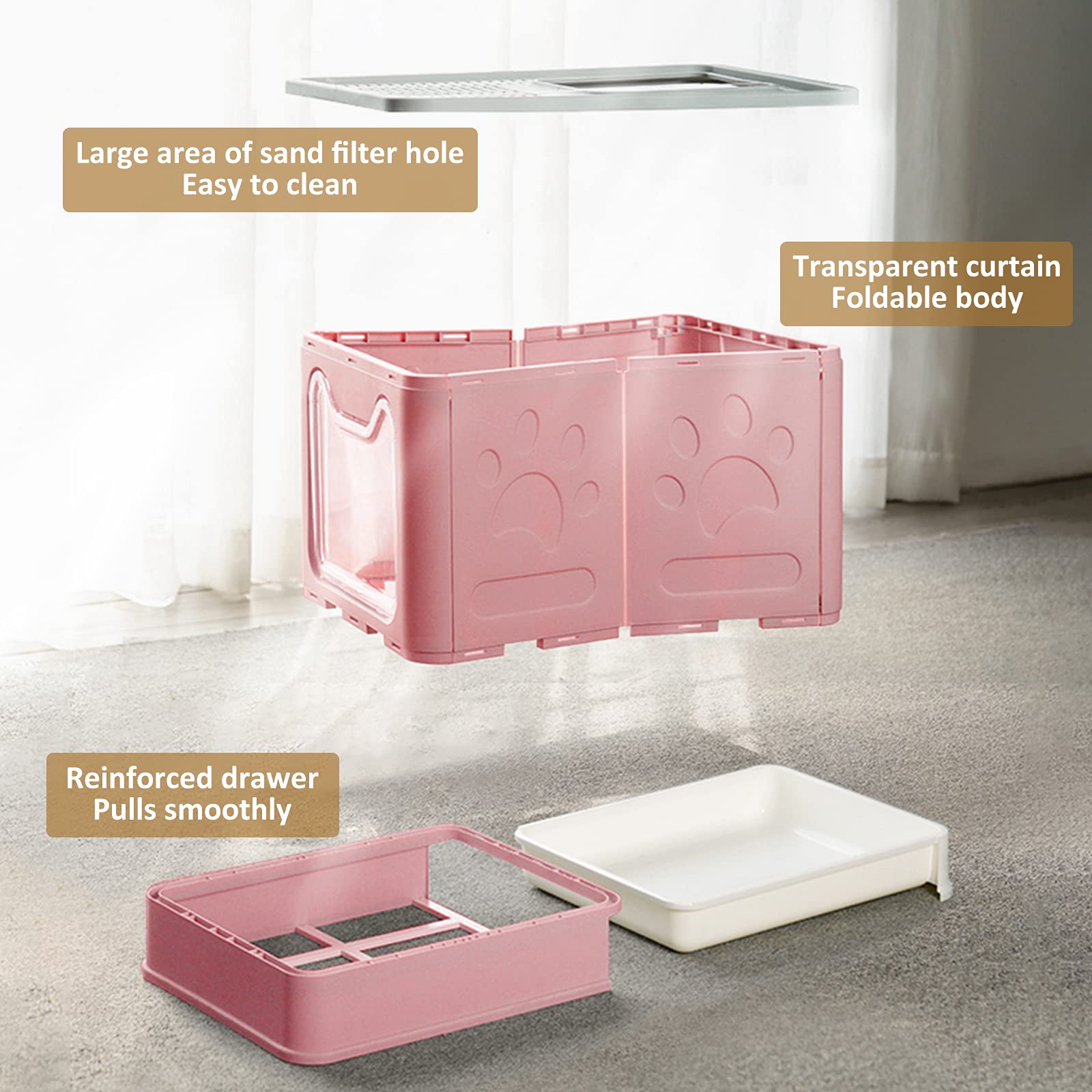 Cat Litter Box Foldable Portable Cat Litter Pan With Lid,Top Entry Litter Box Large Covered Cat Litter Box For Travel With Cat L