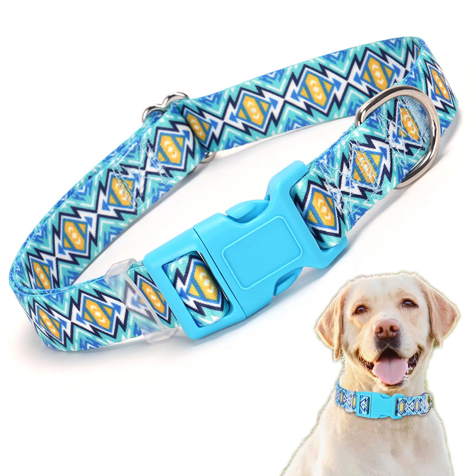 Boy Dog Collars, Western Boho Stylish Pattern Design Quick Release Buckle Soft Nylon Male Dog Collars Adjustable for Xs Small Me