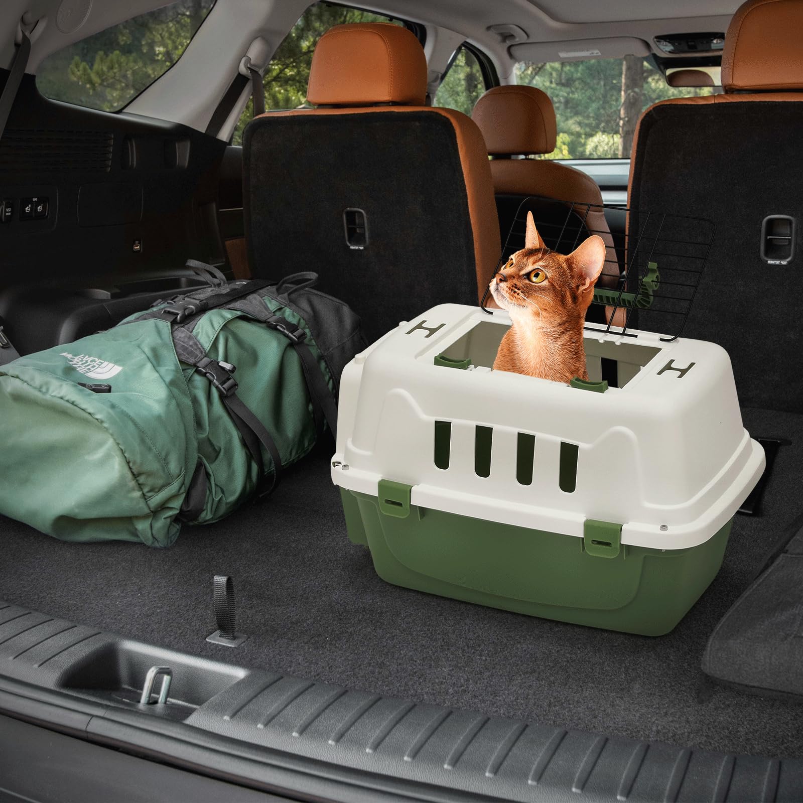 Athena Collection 18' Hard-Sided Travel Pet Carrier For Small Dogs And Cats, Plastic Dog Crate With 2-Door Top & Front Load, Ve