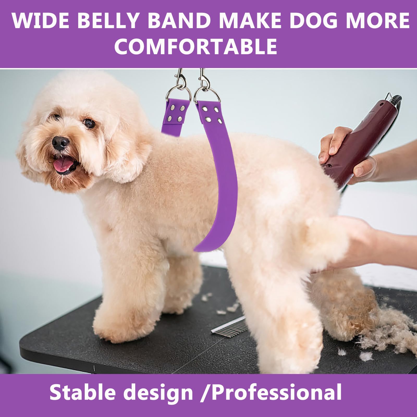 DISCPETSEC Pet Dog Grooming Belly Straps - 2" Wide Waterproof PVC Restraint Loop - Purple-Short