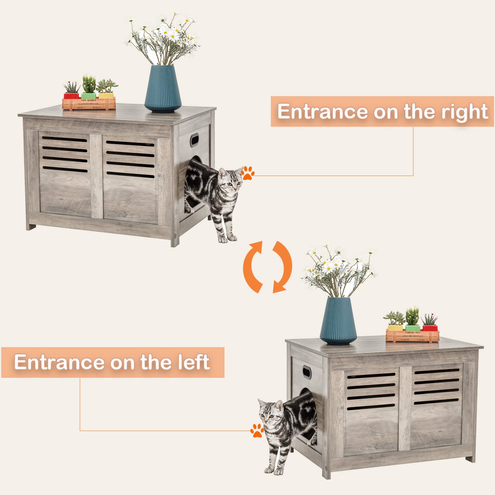 Dinzi Lvj Litter Box Enclosure, Flip Top Litter Box Furniture, Good Ventilation, Hidden Cat Washroom, 27.6'' L X 19.7'' W X 19.7