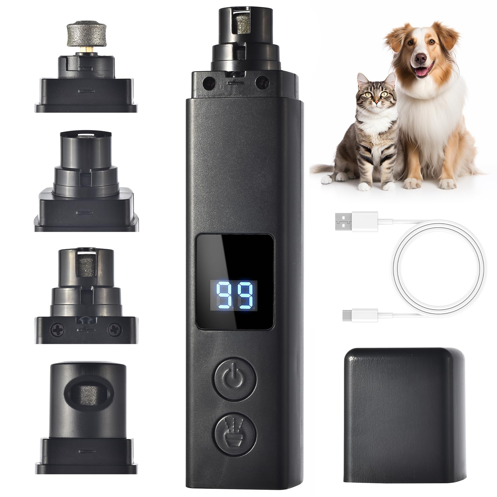 Professional 4-Speed Dog Nail Grinder, Electric Rechargeable Dog Nail Grinder With Uv & Interactive Lights, Rechargeable Quiet P