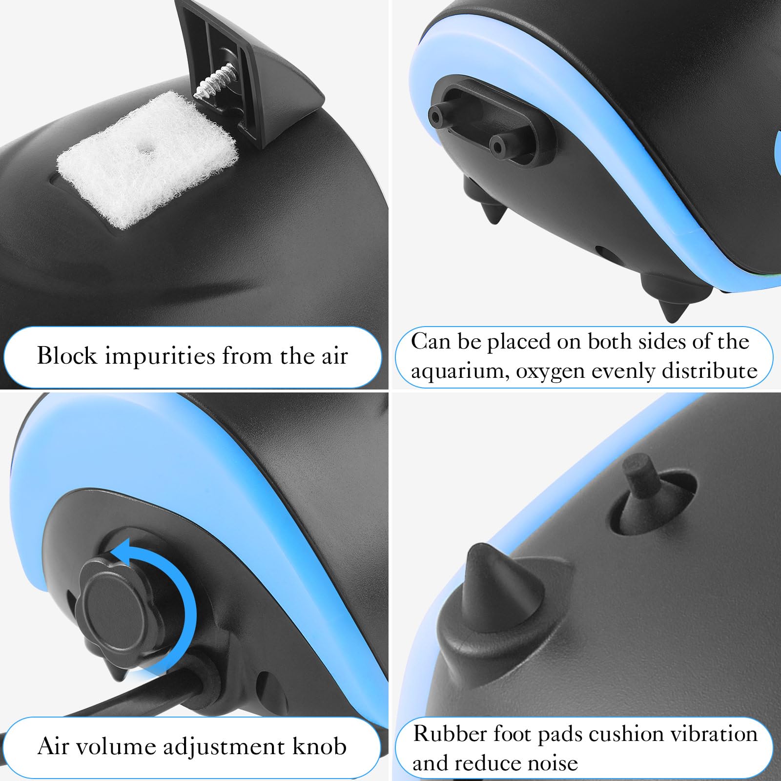 HITOP 3W Quiet Aquarium Air Pump: 80GPH Adjustable Fish Tank Air Pump with Dual Output, Powerful Shark-Shaped Aquarium Aerator,