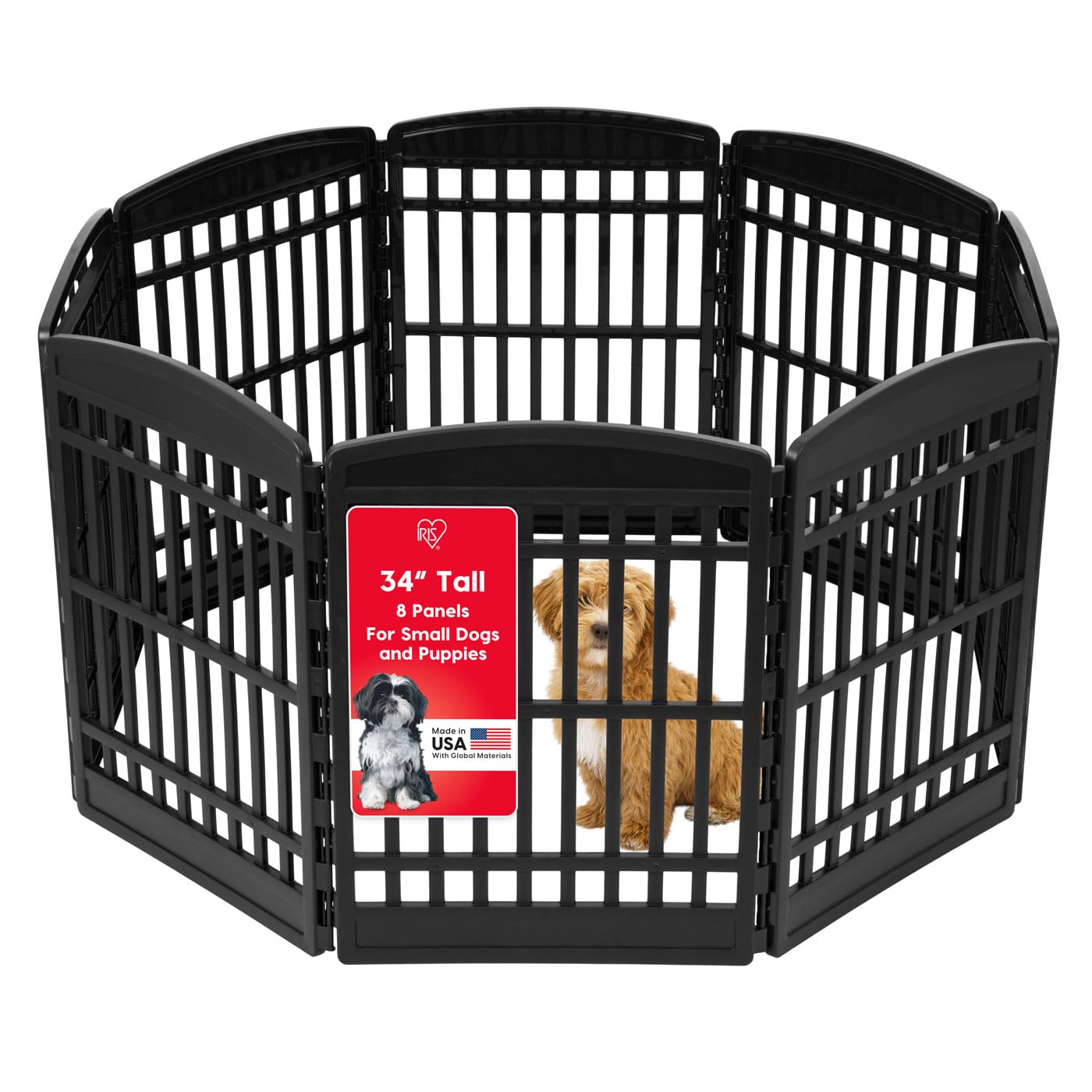 Iris Usa 34' 8-Panel Dog Playpen, 63 X 63 X 35, Puppy Fence, Puppy Playpen, Dog Play Pen Indoors, Pet Fence, Medium Pets, Black
