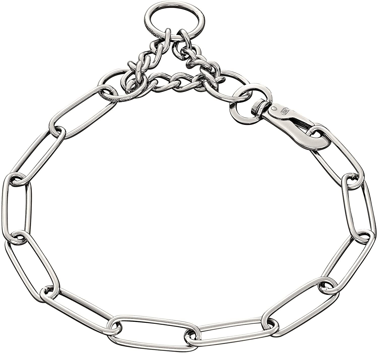 Herm Sprenger Stainless Steel Fur Saver Dog Collar Long Link Professional Training Collar Assembly Chain With Snap Hook Correction Chain Made In Germany (20In (50Cm))