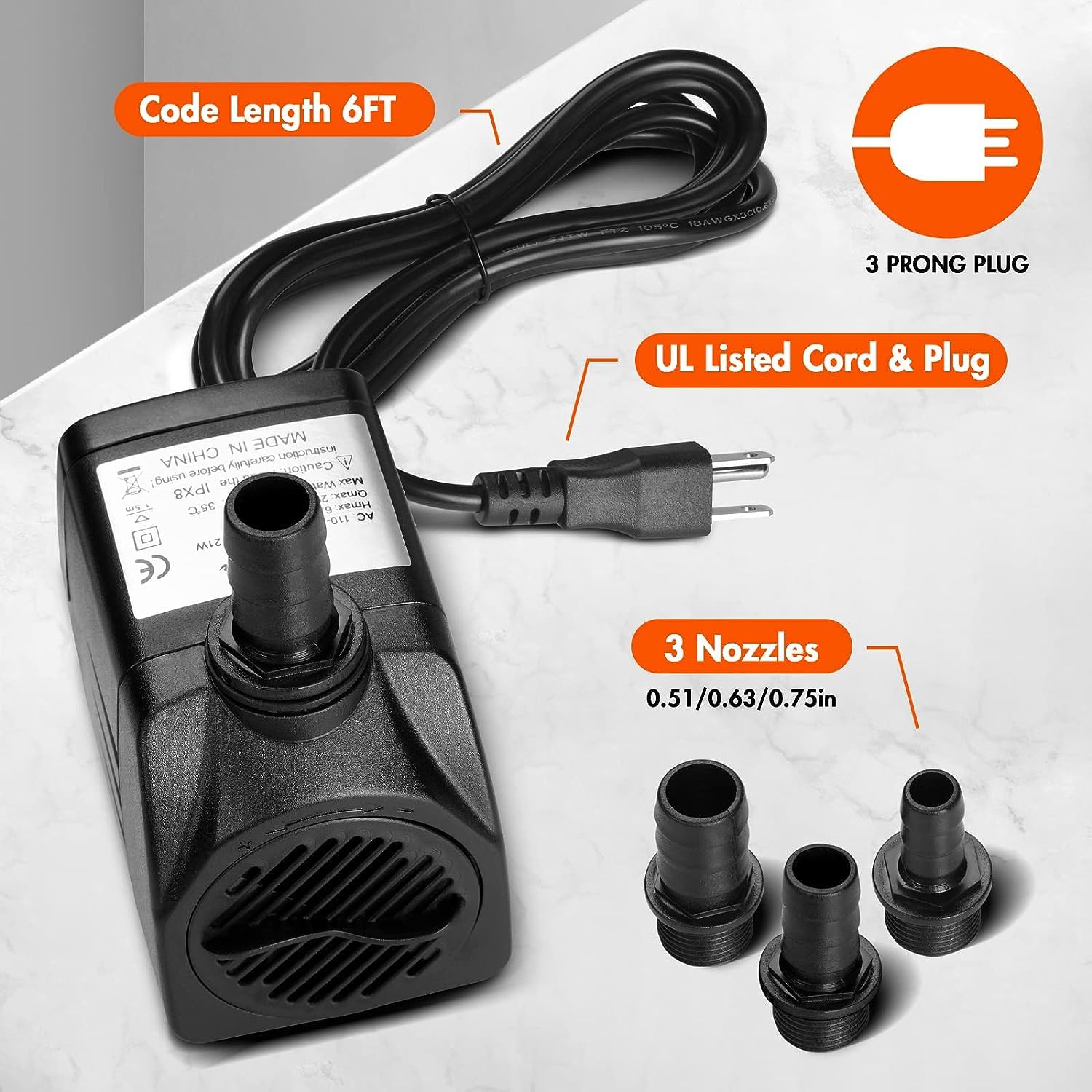 Simple Deluxe Submersible Water Pump For Fish Tank, Hydroponics, Aquaponics, Fountains, Ponds, Statuary, Aquariums & Inline, Black