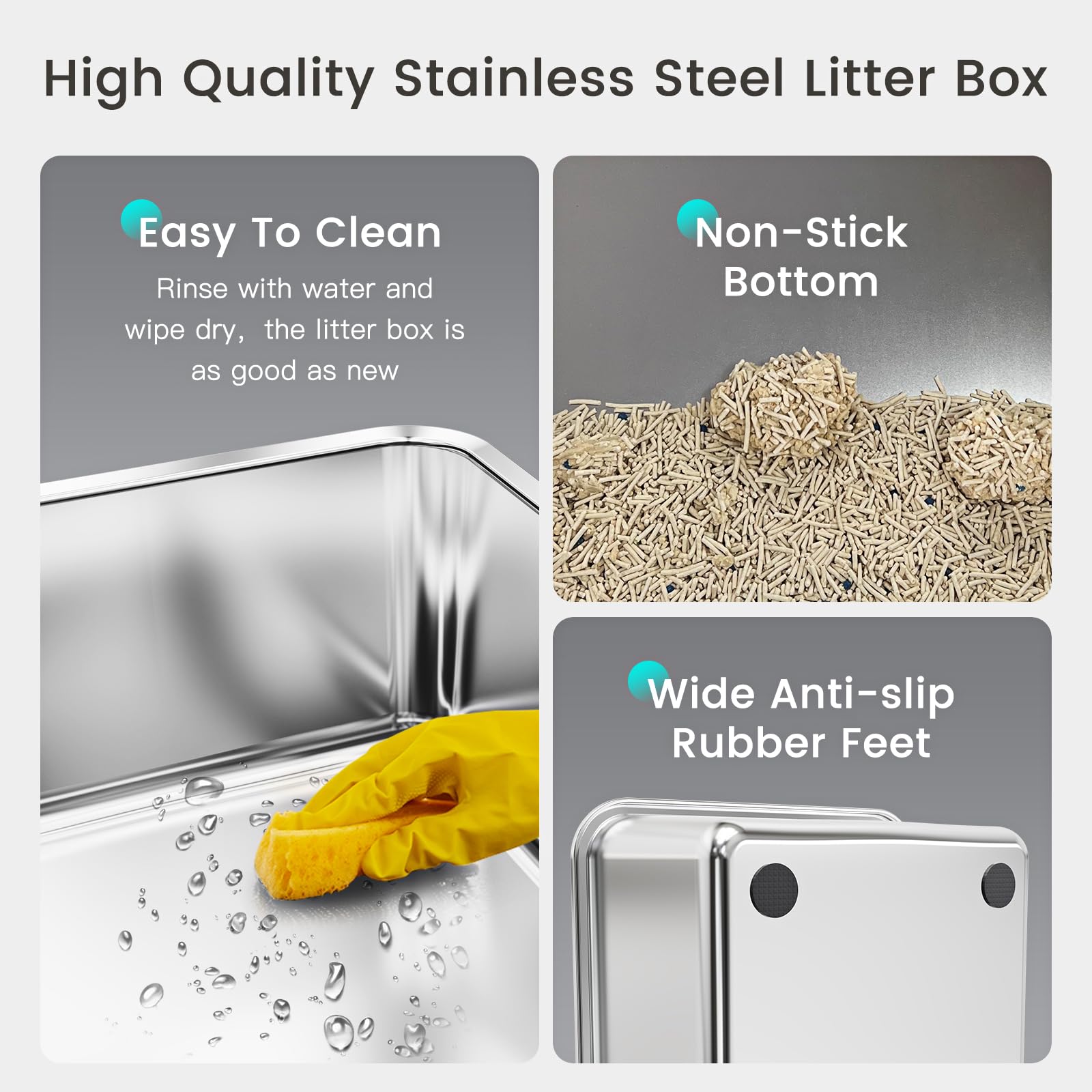 Tripamin 15    Stainless Steel Cat Litter Box,Xl Stainless Steel With High Sides, Extra Large Metal Cat Litter Box For Big Cats,