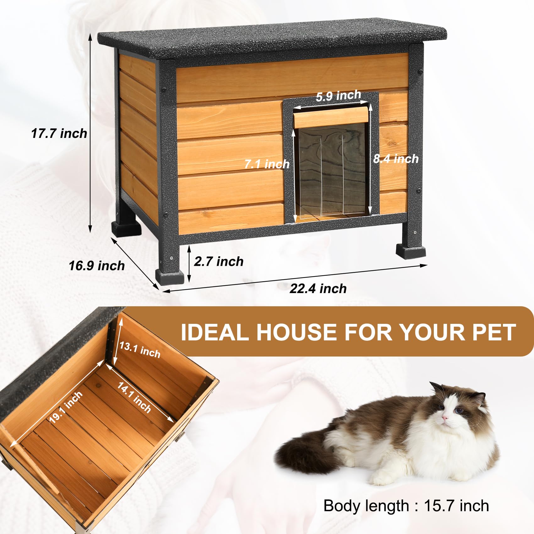 X-Zone-Pet Outdoor Cat House For Cats, Rainproof Outside Kitty House, Wooden Kitten Condo, Waterproof Roof, Indoor And Outdoor Use For Cat,Dog,Rabbit And Small Animals