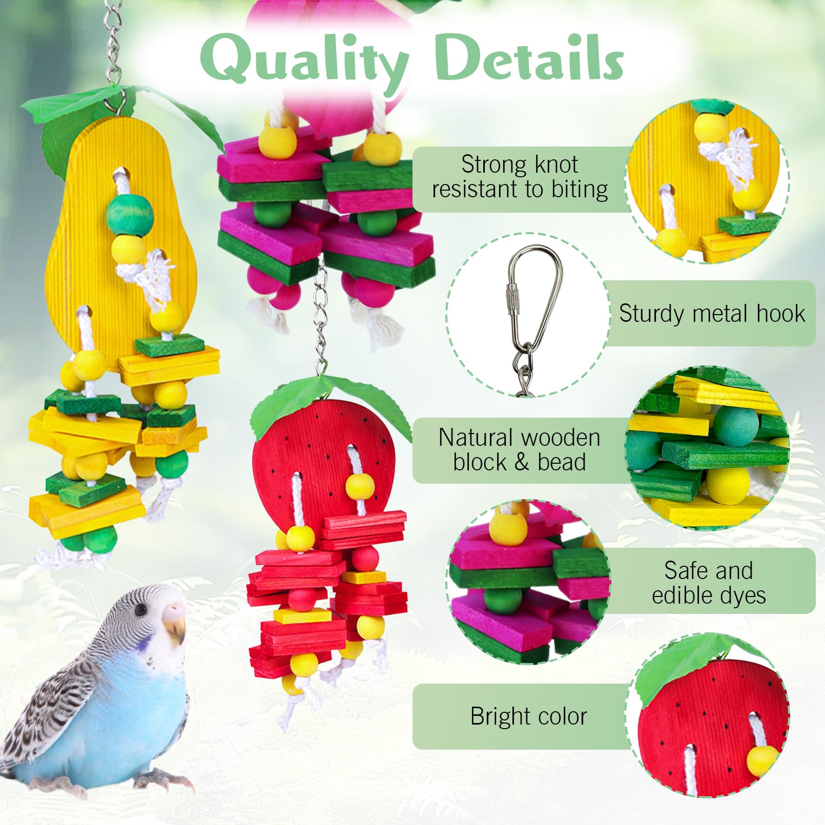 Hamiledyi Natural Wood Block Bird Cage Toys Parrot Chewing Toy Tomato&Peach&Pear&Strawberry Shaped Hanging Foraging Toy For Smal