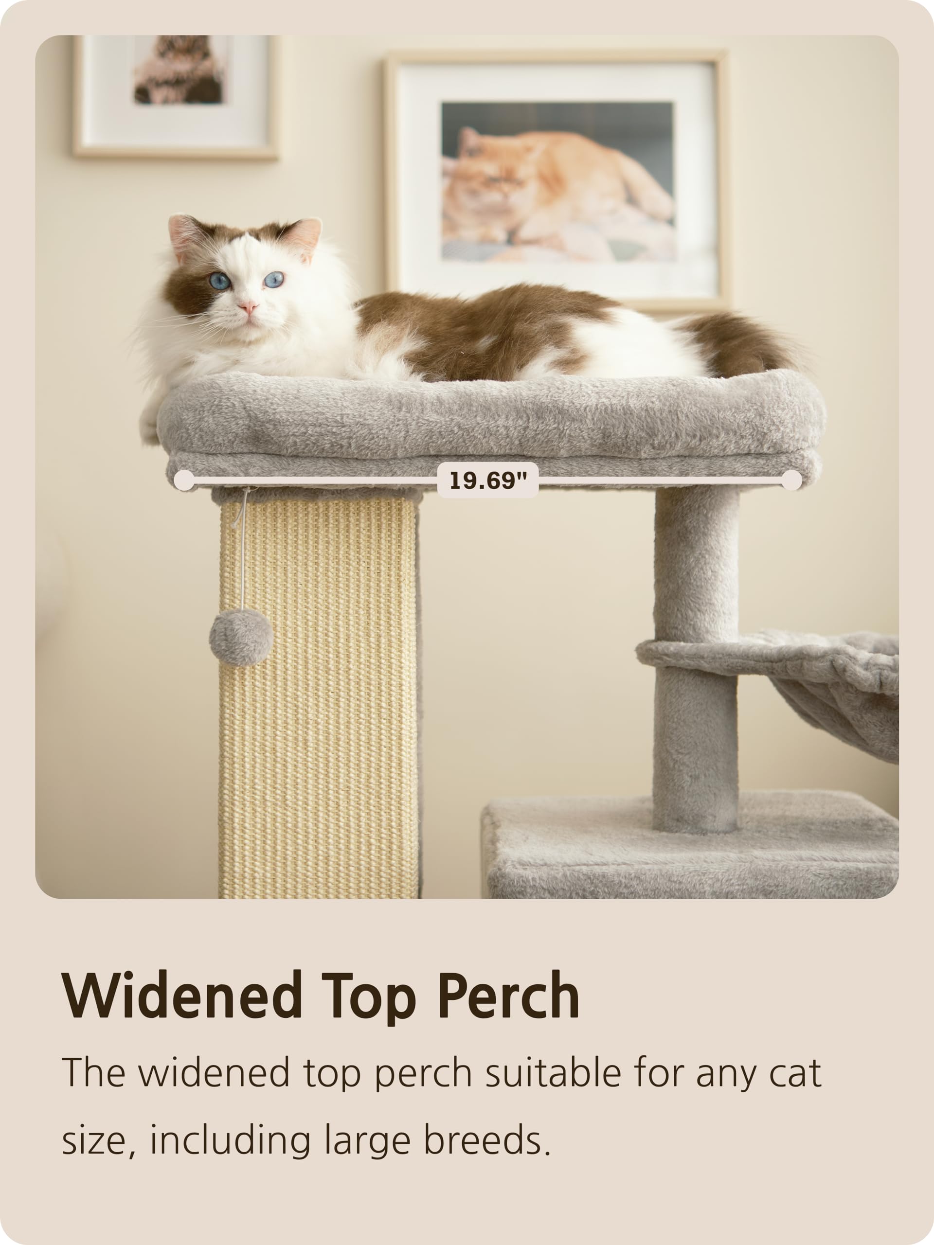 Ouritsu Cat Tree, 27 Inch Cat Tower For Large Cat Indoor, Enlarged Condo, 1 Widened Padded Perch, Luxury Tall Scratching Post, F