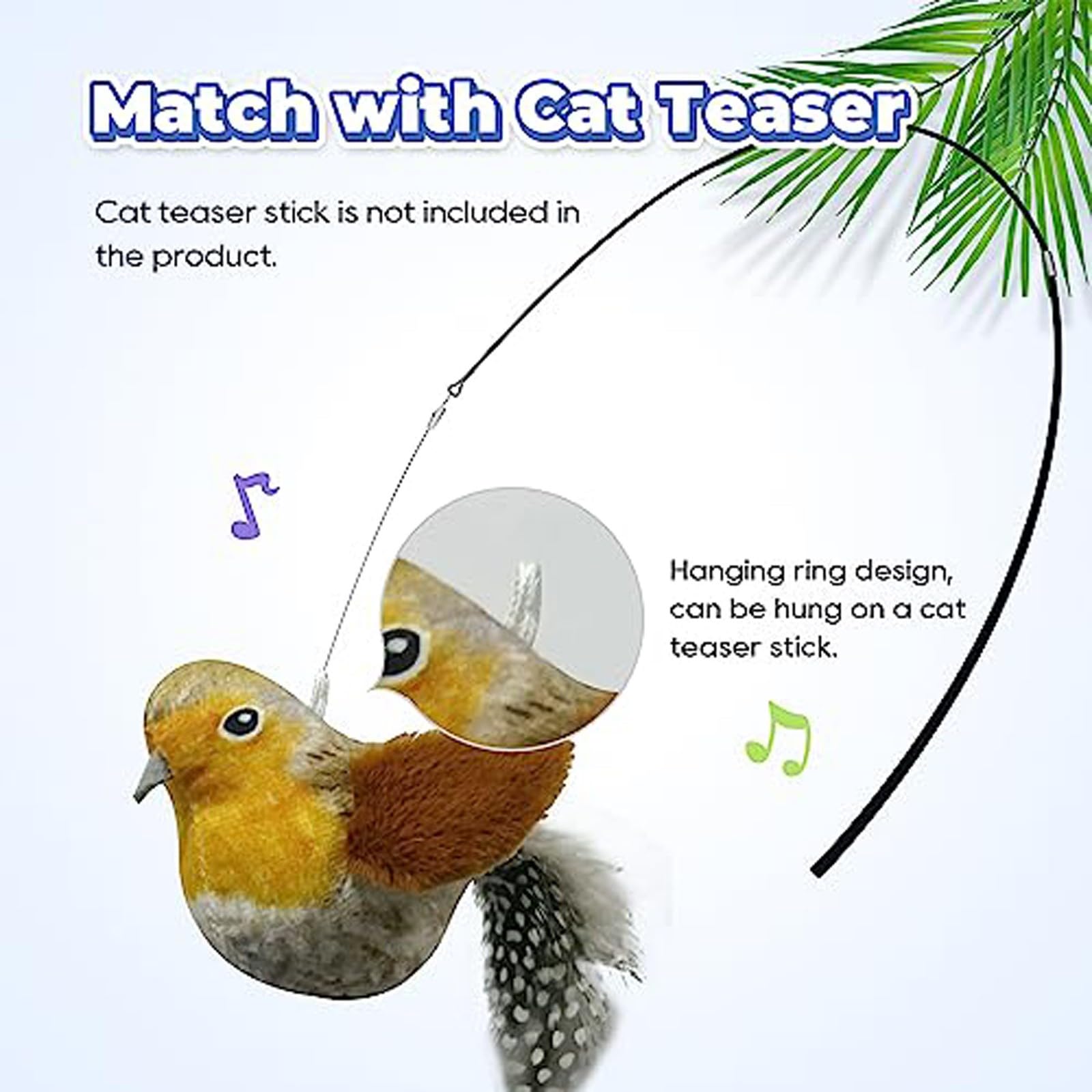 Interactive Cat Toy, Chirping Bird Cat Toy Flapping Wings, Lifelike Sparrow Interactive Sound Simulation Sparrow Feathers Hangin