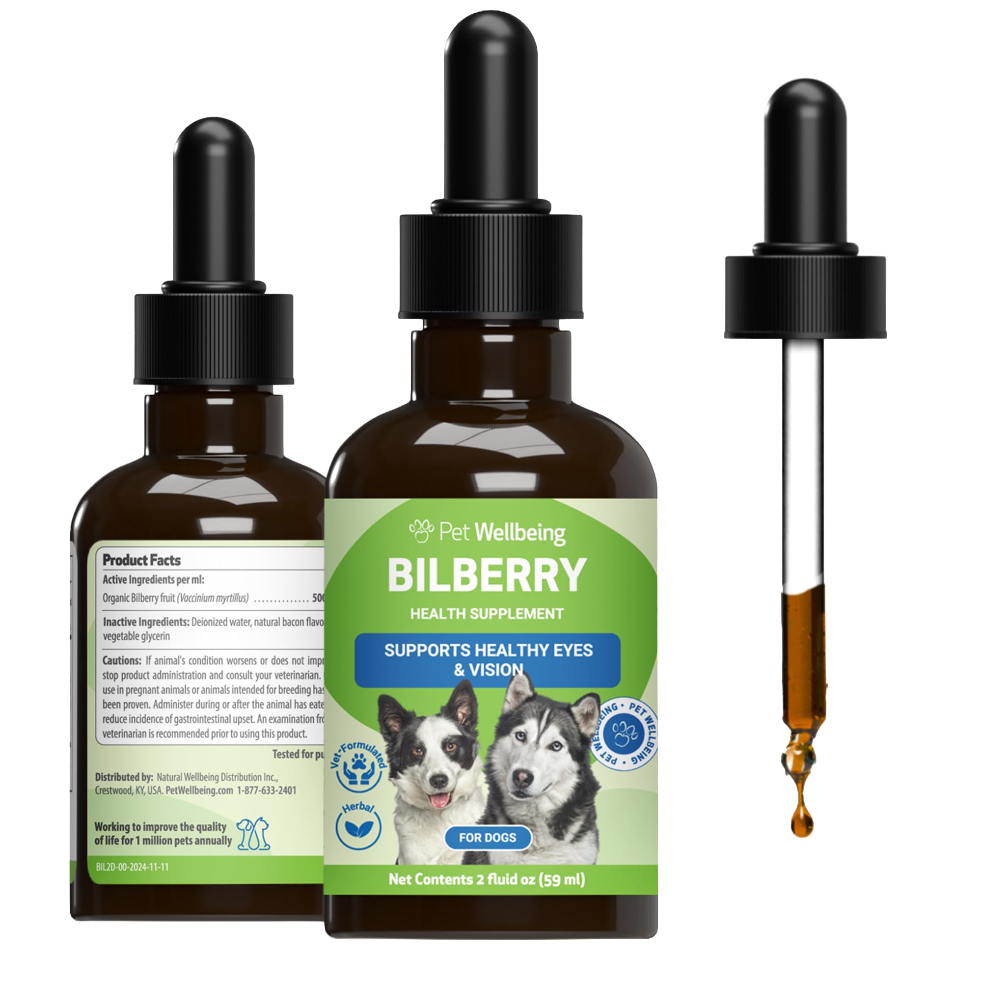 Pet Wellbeing Bilberry for Dogs - Eye & Vision Support with Antioxidants, Capillary Health, Retinal Support - NASC Certified & V