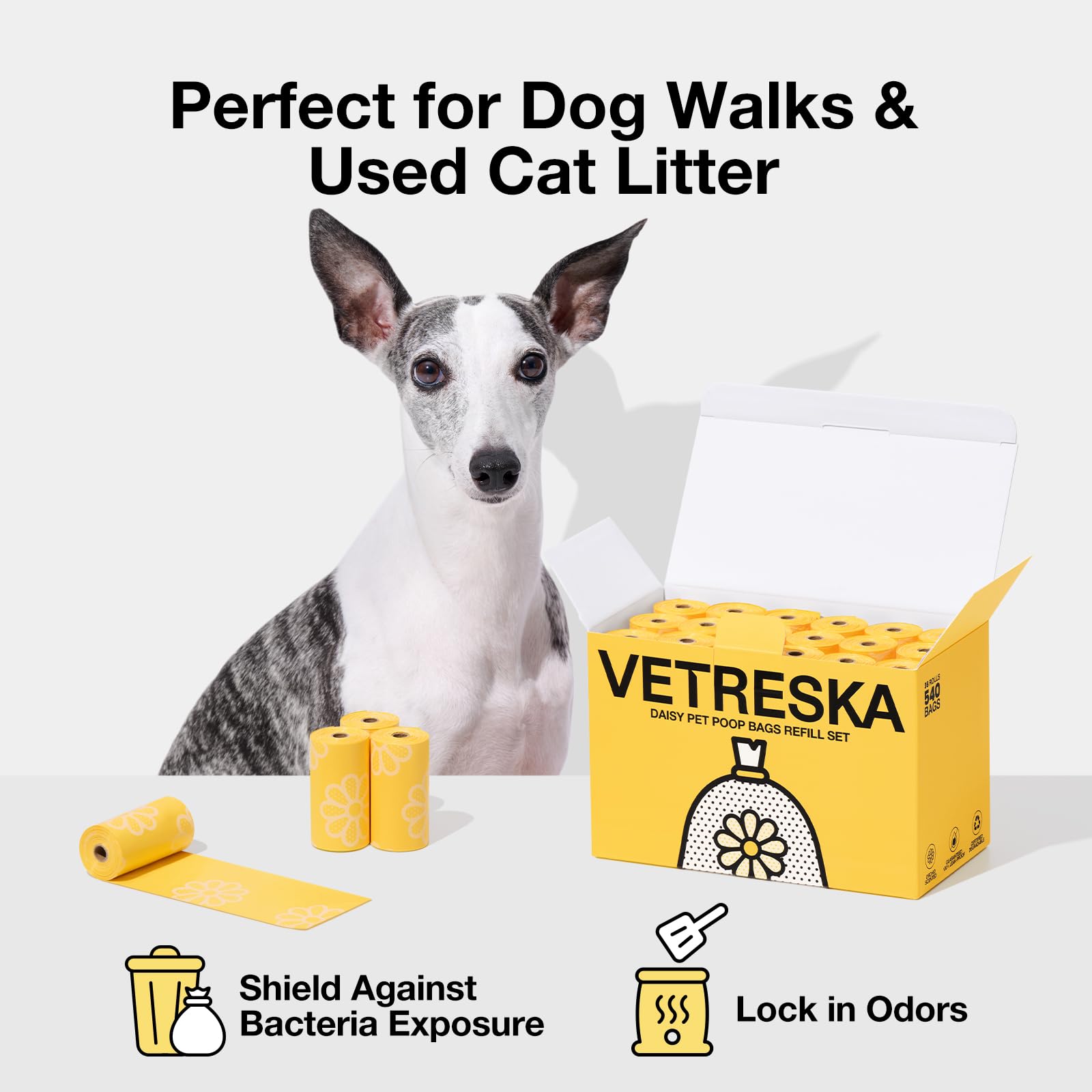 Vetreska Dog Poop Bag Rolls Daisy Scented Leak-Proof Pet Waste Bags Thick And Large Trash Bags For Dog Walking 36 Refill Rolls 5