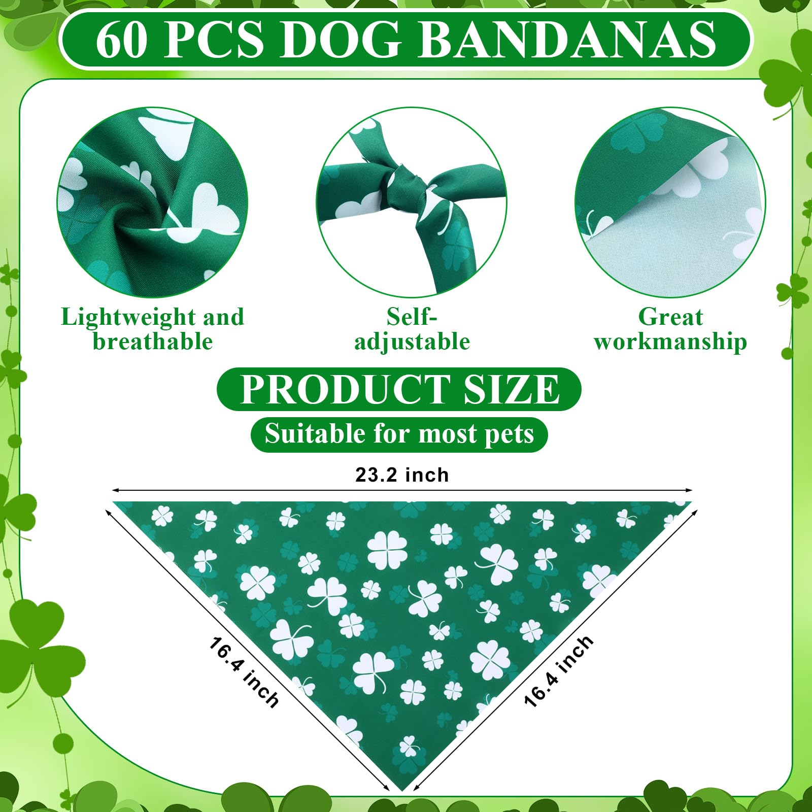 Reginary 108 Pcs St. Patrick'S Day Dog Bandanas Bulk With Neck Ties Set Washable Adjustable St. Patrick'S Day Dog Kerchief Scarf