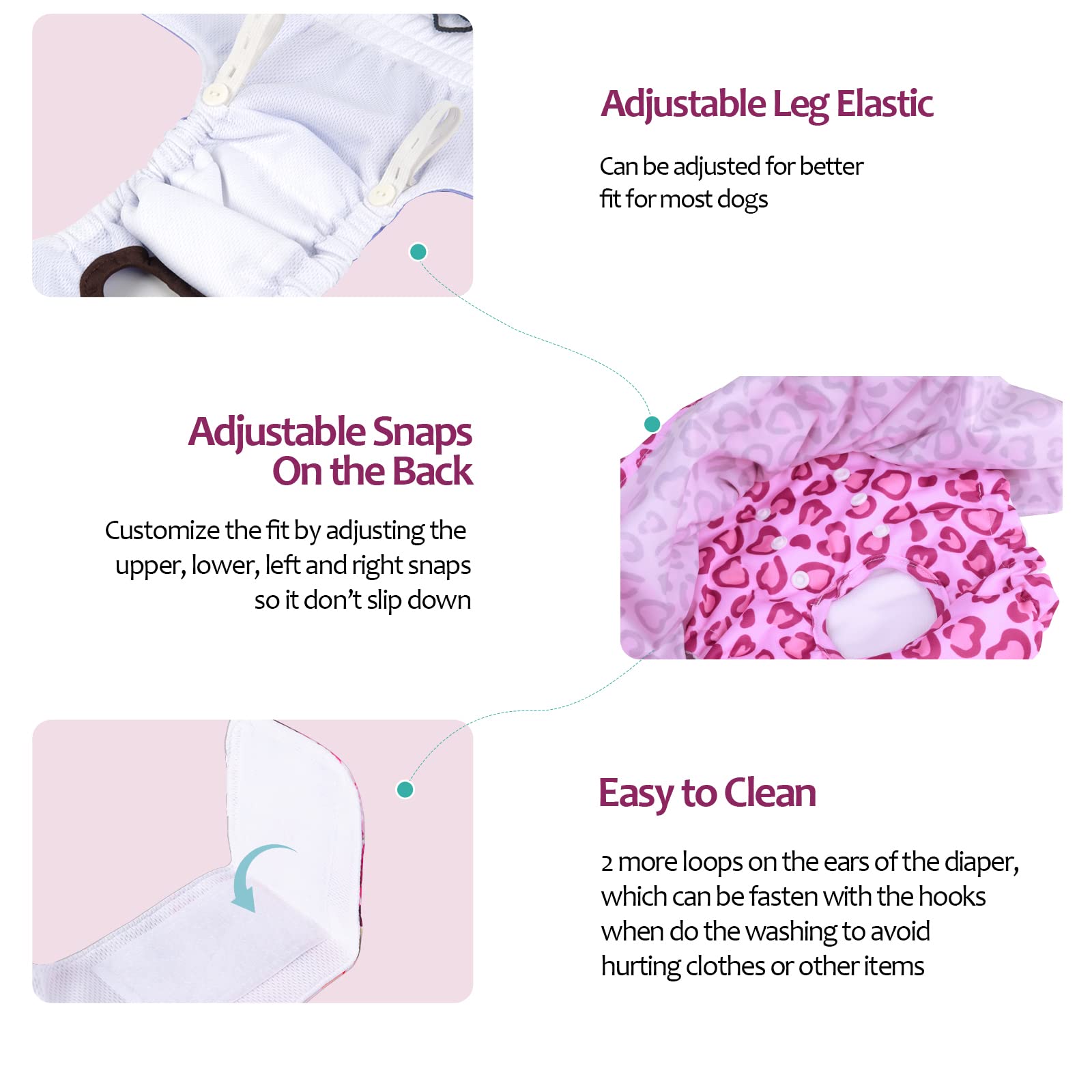 Cutebone Female Dog Diapers With Skirts 3 Pack Reusable Puppy Dresses Pants For Heat Cycle Period Qbd07Xs